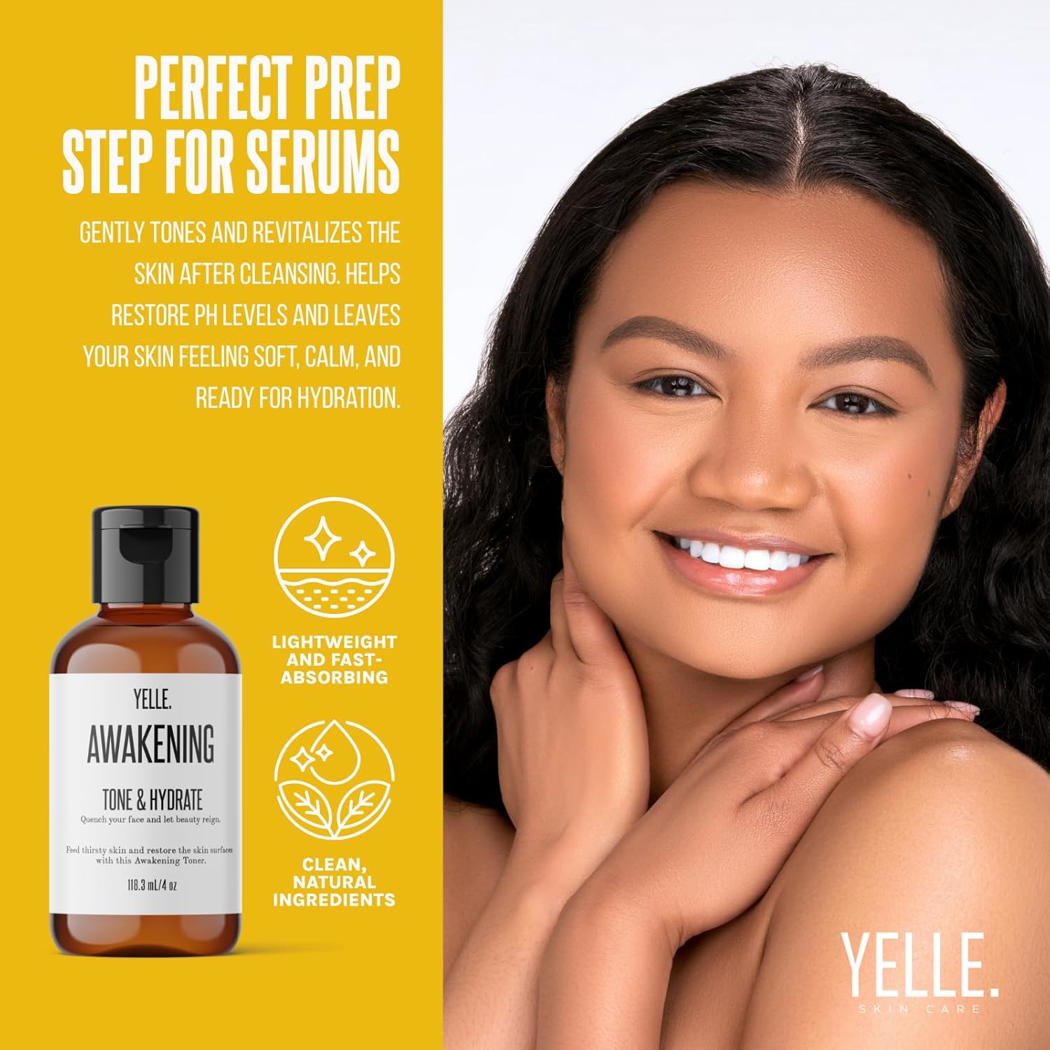 Yelle. Skincare – Awakening Tone & Hydrate Toner – Facial Toner with Rosehip Oil, Hyaluronic Acid, and Organic Herbal Infusion® – Refreshes and Balances Skin – 4oz Bottle