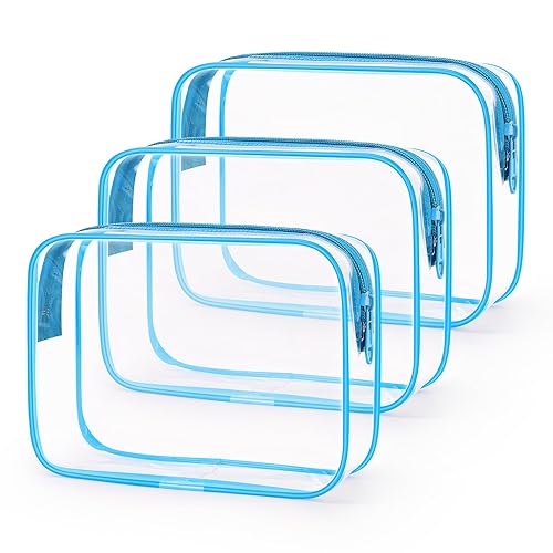 Wedama Bolsa de aseo aprobada por la TSA, paquete de 3 bolsas de cosméticos con cremallera, accesorios de viaje de aeropuerto, bolsas de maquillaje