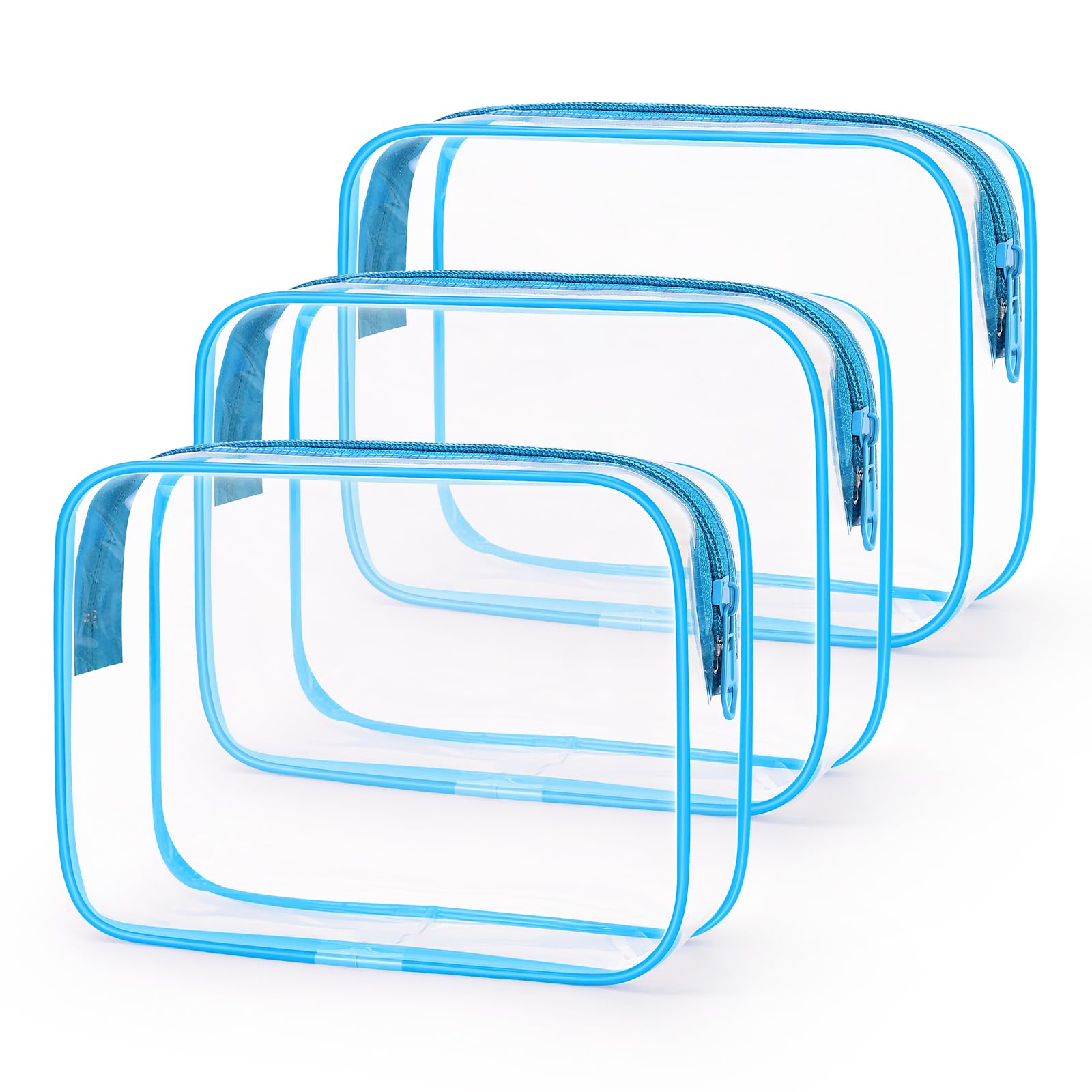 Wedama TSA Approved Toiletry Bag, Cosmetic Bags 3 Pack with Zipper Carry on Airline Airport Travel Accessories, PVC Makeup Bags for Travel, Quart Size