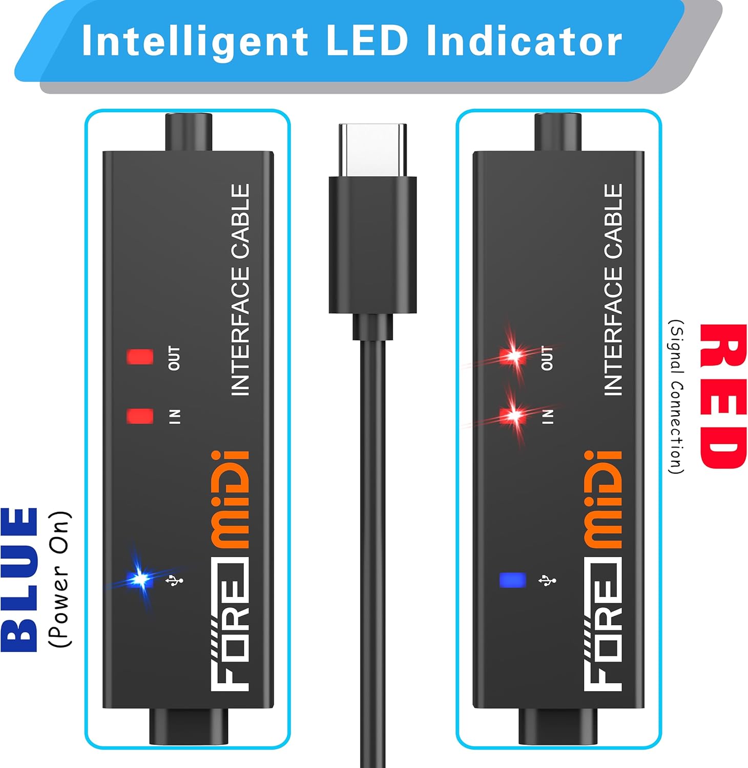 FORE MIDI to USB Interface Compatible with USB Type-C MIDI Cable with Input&Output Work with MIDI Keyboard/Synthesizer/MIDI Deivce Compatible with iOS&Android, Windows/Mac OS Black&Orange - 6.5Ft