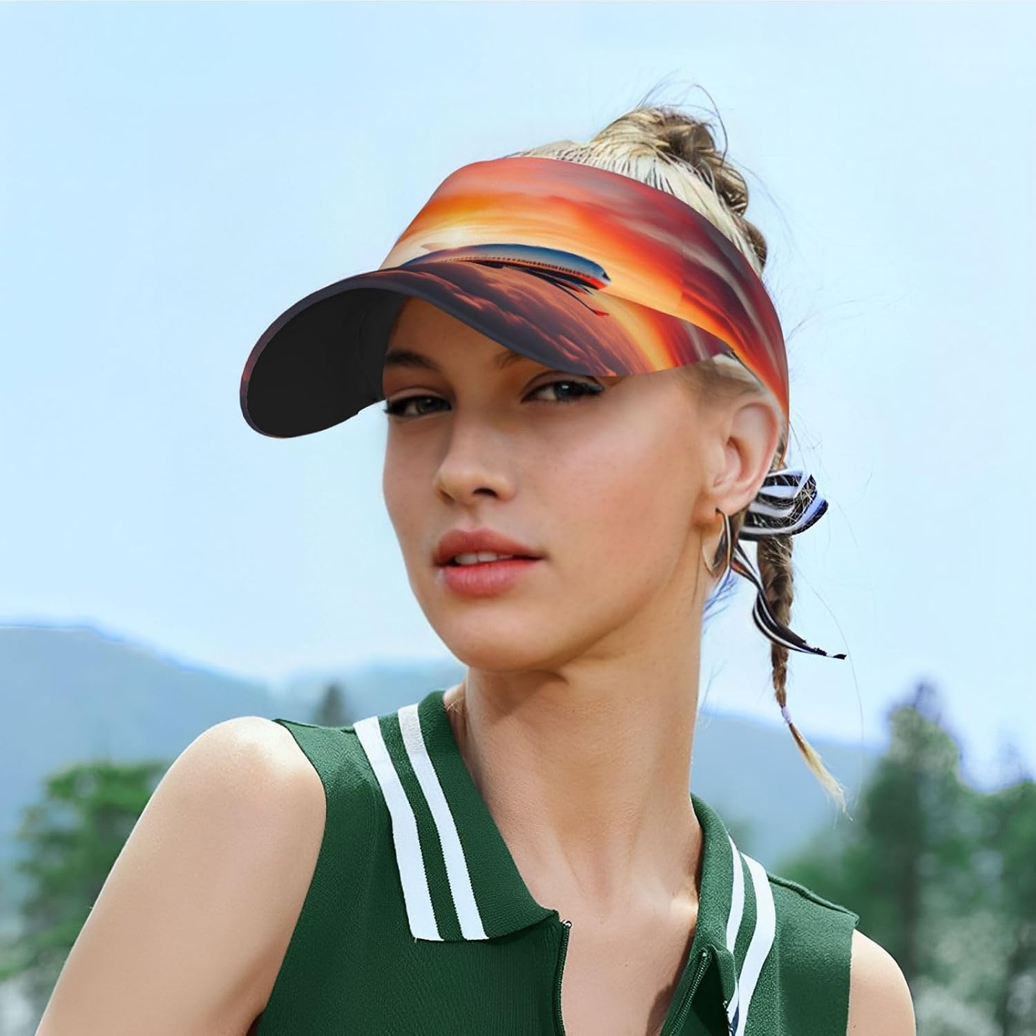 Airplane Sunsets Sky Print Sports Sun Visor Hats Adjustable Running Golf Tennis Sun Cap for Women Men