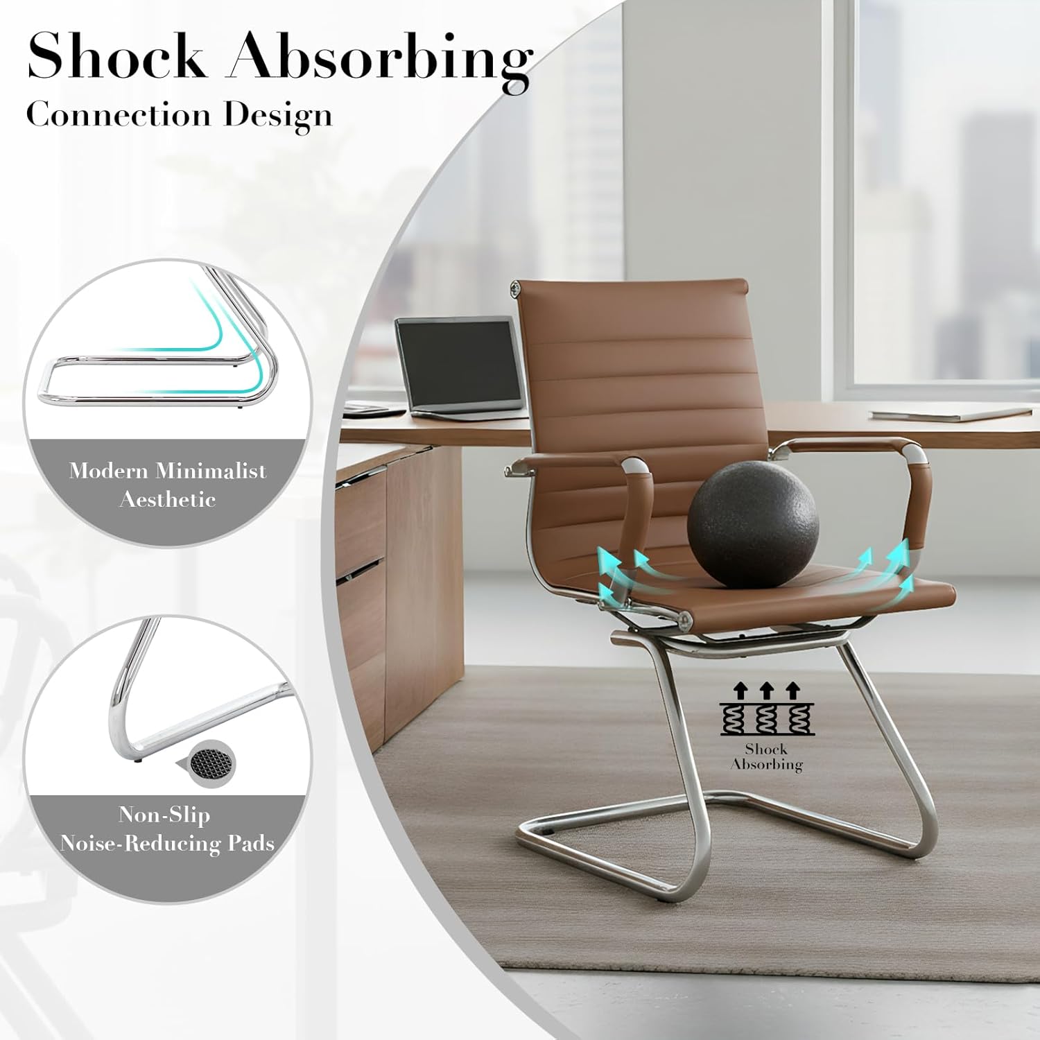 CIMOTA Waiting Room Chairs Leather Office Guest Chair Mid Back Reception Chairs with Sled Base for Meeting/Patient/Conference Room, Coffee Set of 8