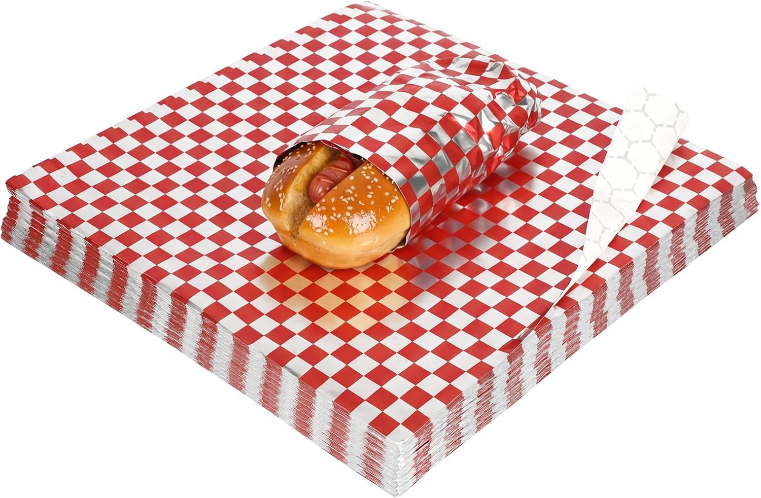 100 Pack Aluminum Foil Wrappers 12" x 12" Hot Dog Wraps Foil Sandwich Wrapping Sheets Classic Checkered Red and White Hamburger Wrappers for Burritos, BBQ, Food Wrapping