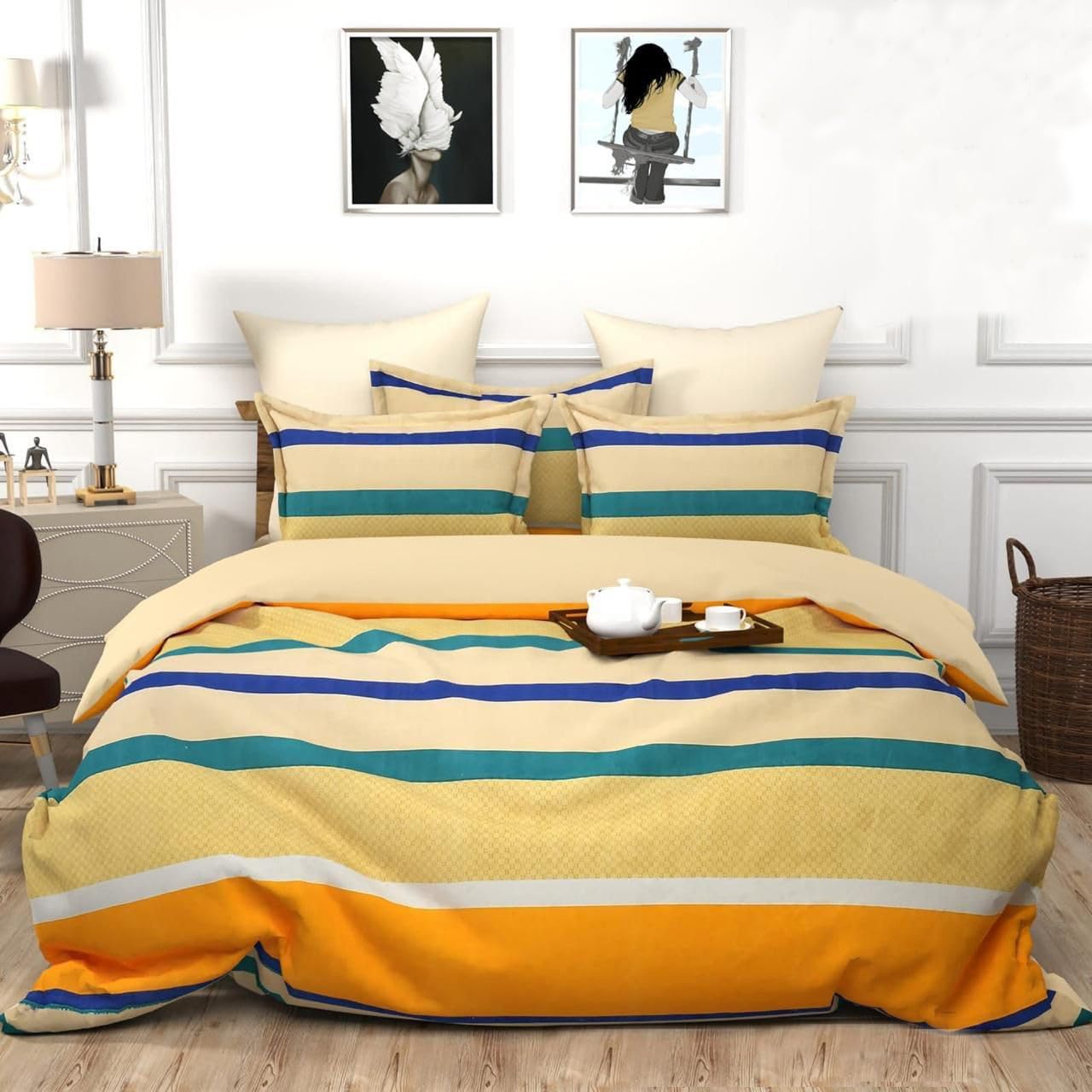 Vivan Textiles Super Soft 100% Microfiber Double Bed Sheet with 2 Pillow Covers Wrinklefree and Soft Touch Stripe Bedsheet - 228x228 CM, (Yellow Multi) (B0D261BMYY) Amazon Price History, Amazon Price Tracker
