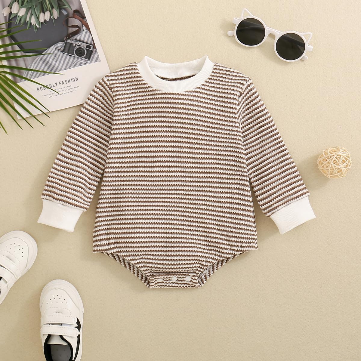 Baby Sweatshirt Romper Boy Girl Waffle Knit Long Sleeve Striped Romper Oversized Sweater Newborn Fall Winter Clothes - Image 2