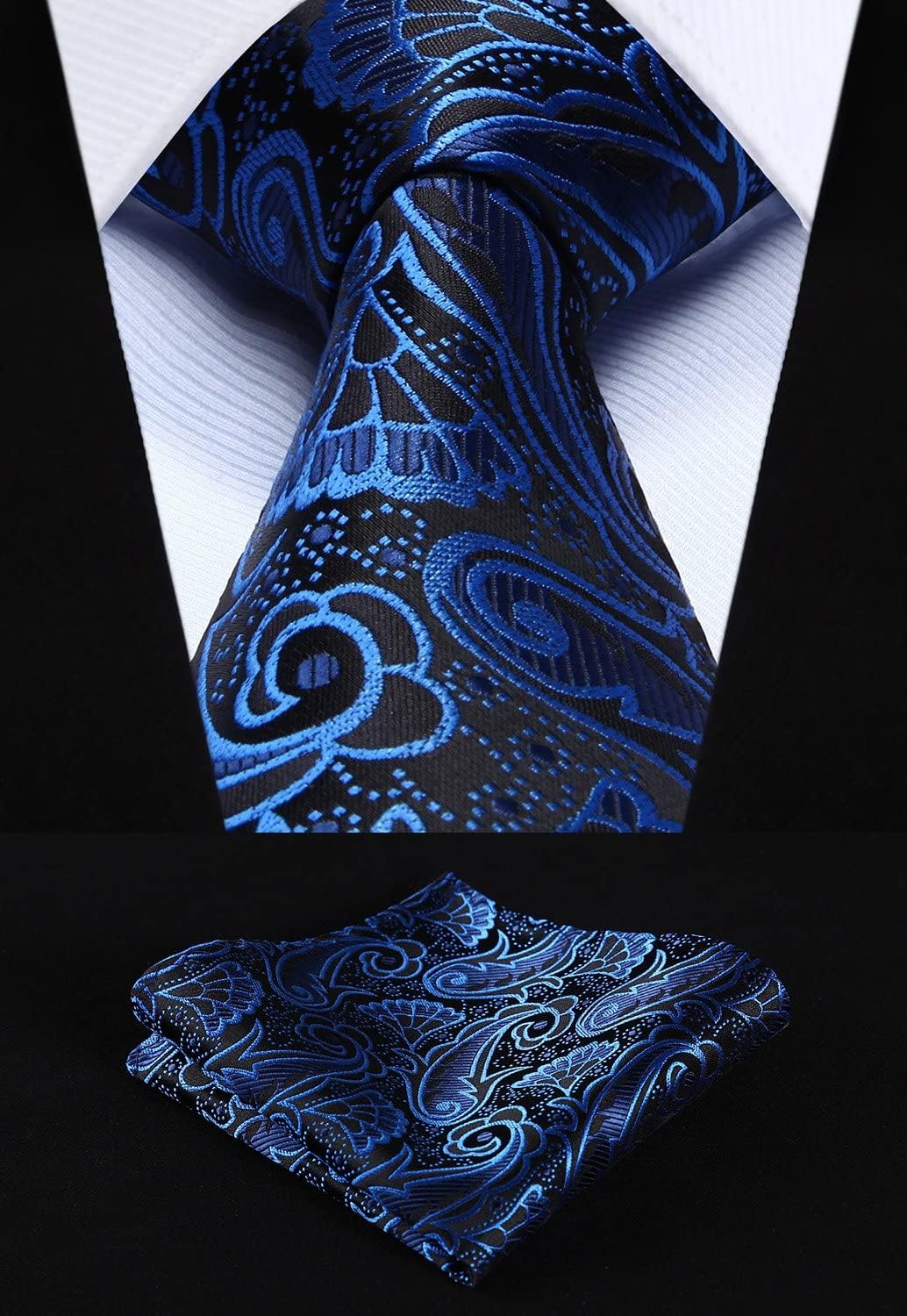 HISDERN Mens Ties Extra Long Tie and Pocket Square Set 63 Inch XL Tie Pack Collection Present Box Necktie Lot 3 PCS - Image 4