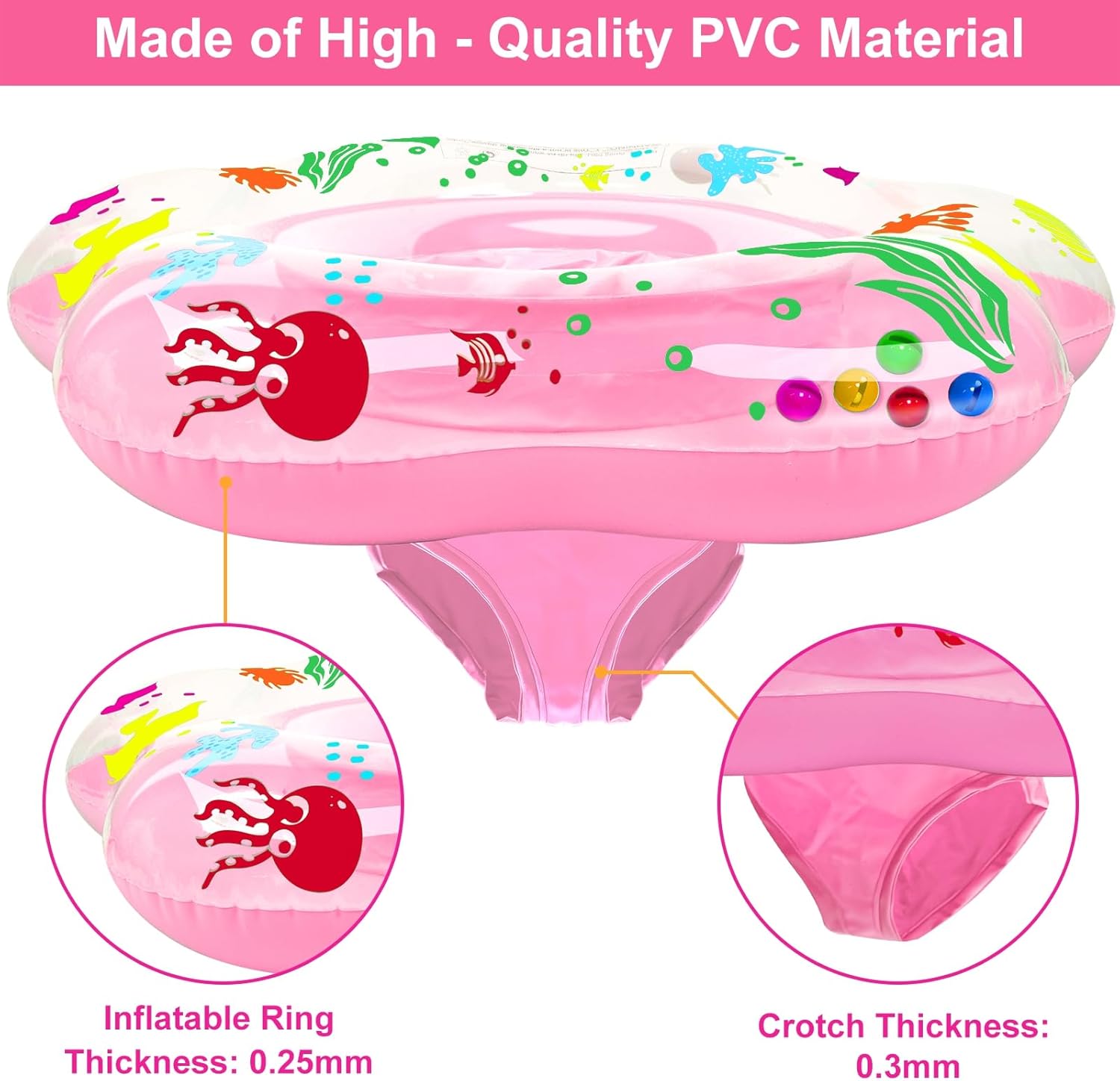 Extra-Large 25.6" Baby Pool Float with Double Airbag & Safety Seat, Inflatable Swimming Ring Float for 6-36 Months Toddler Infant Upgraded Diameter Enhances Stability in Kiddie Pool/Bathtub Swim Train