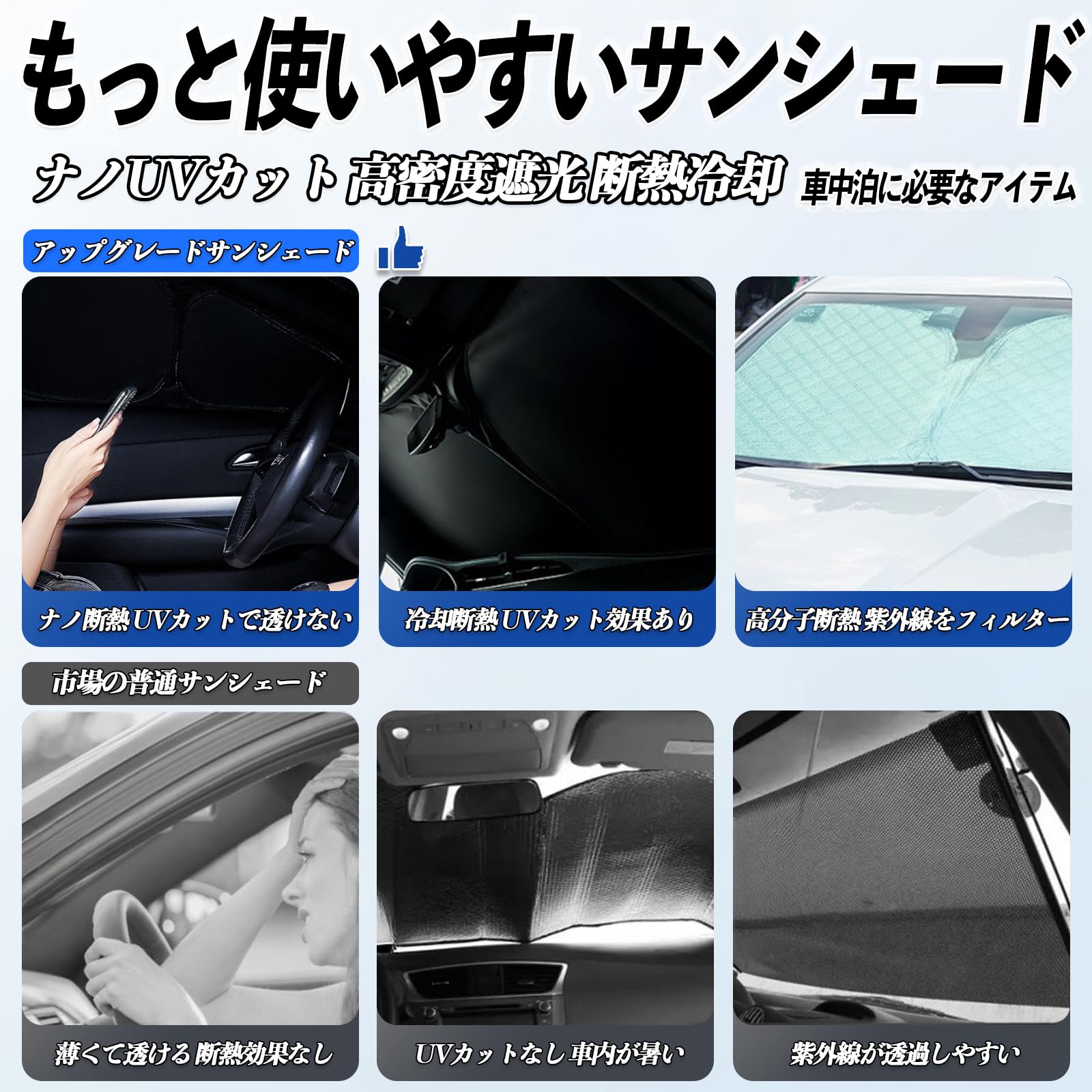 Amazon.co.jp: サンシェード 全窓対応 車中泊 サイドサンシェード 遮光 
