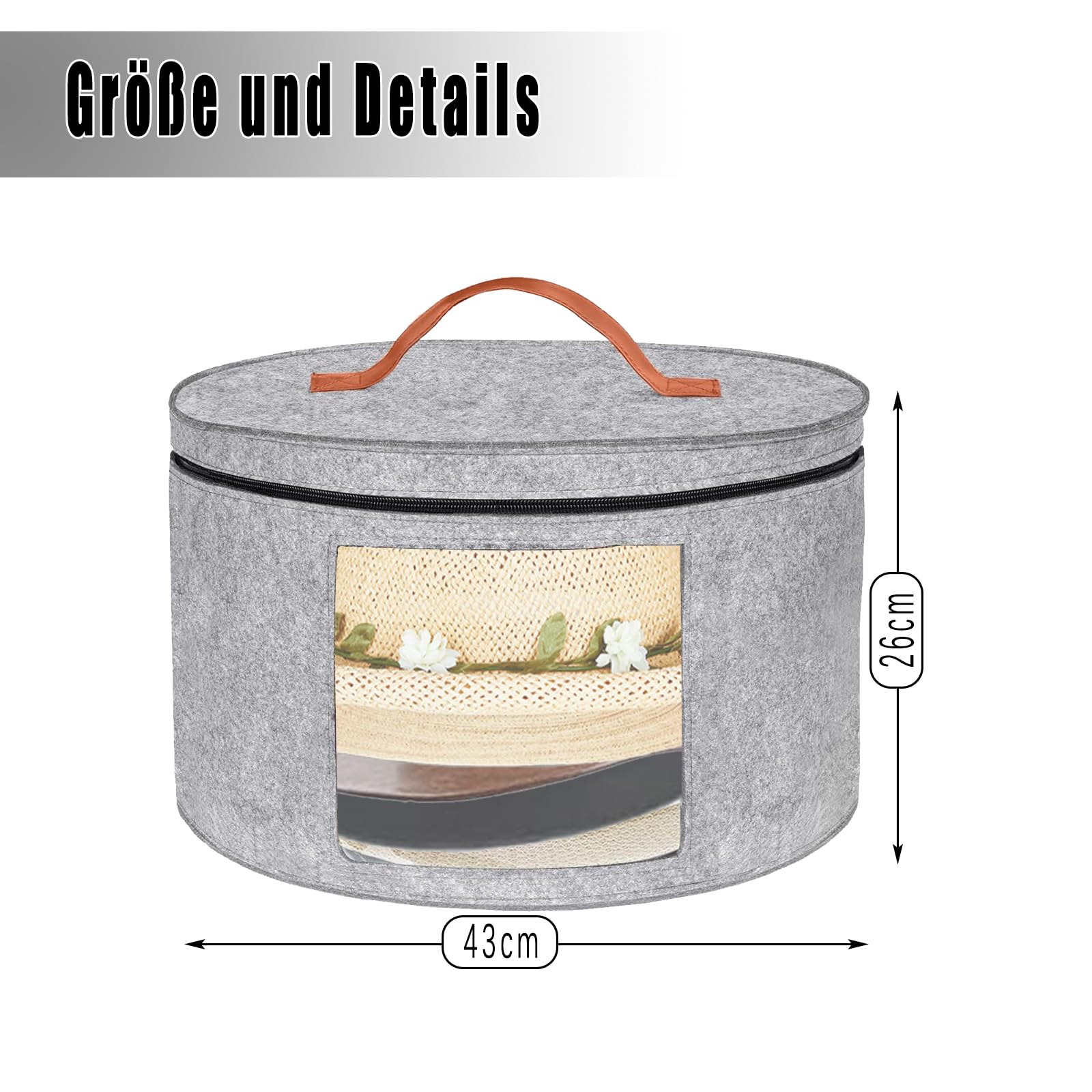 Ronde hoedendoos, met deksel, ronde hoedkoffer, opbergbox met transparant venster en stevige handgreep, voor het opbergen van grote ronde mutsen, cowboymutsen Ronde hoedendoos, met deksel, ronde hoedkoffer, opbergbox met transparant venster en stevige handgreep, voor het opbergen van grote ronde mutsen, cowboymutsen