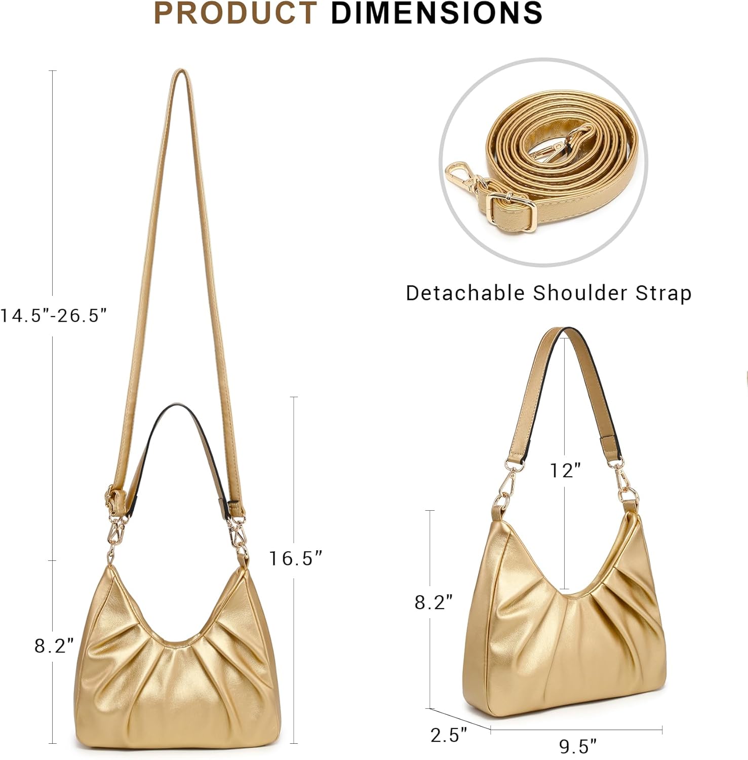 Dasein Ruched Hobo Handbag for Women Retro Shoulder Purse Crossbody Bag with 2 Removable Straps