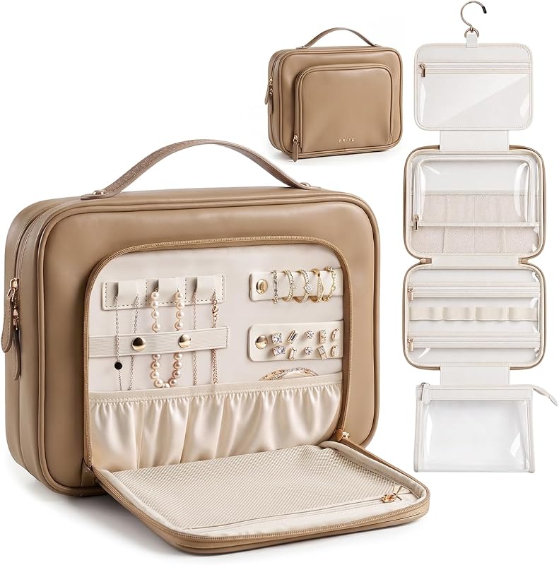 Necessaire suspensa Prite para viagem com gancho, compartimentos e bolsa transparente removível