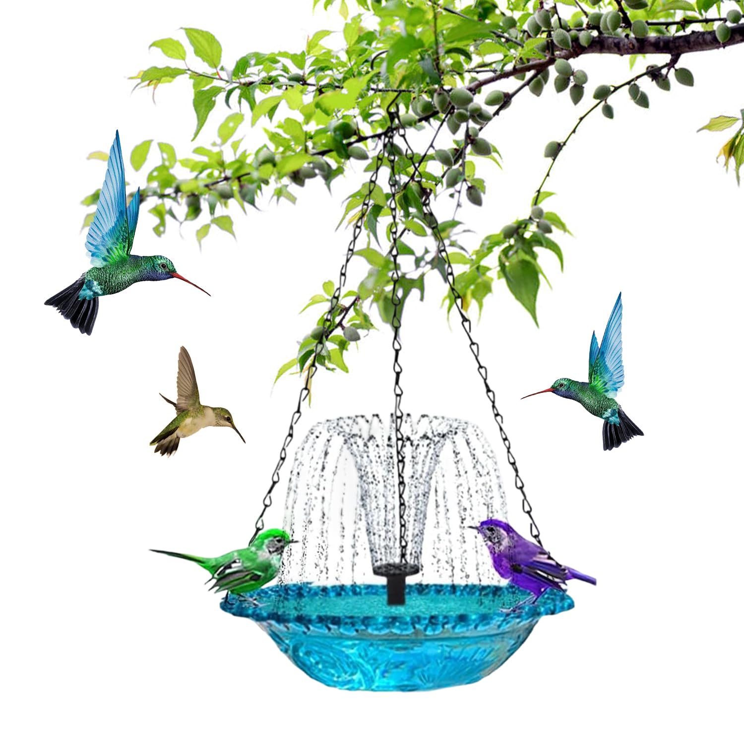 Fontaine de bain à oiseaux suspendue USB à flux constant pour décoration extérieure