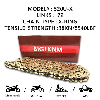 520 X-Ring Chain, 72 Links Heavy Duty Motorcycle Gold Chain