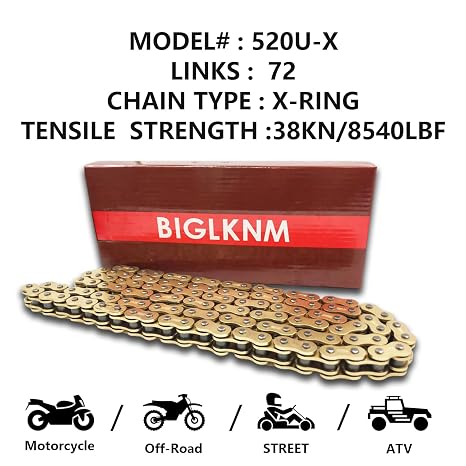 520 X-Ring Chain, 72 Links Heavy Duty Motorcycle Gold Chain