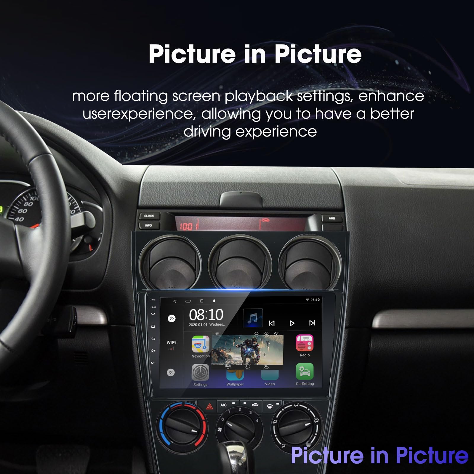 EZoneTronics Android 13 Radio Coche para Mazda 6 Atenza 2002-2008 con Wireless Carplay Android Auto 2 DIN 9 Pulgadas Pantalla táctil GPS navegación SWC Bluetooth USB WiFi FM/RDS Radio Player 2G +32G
