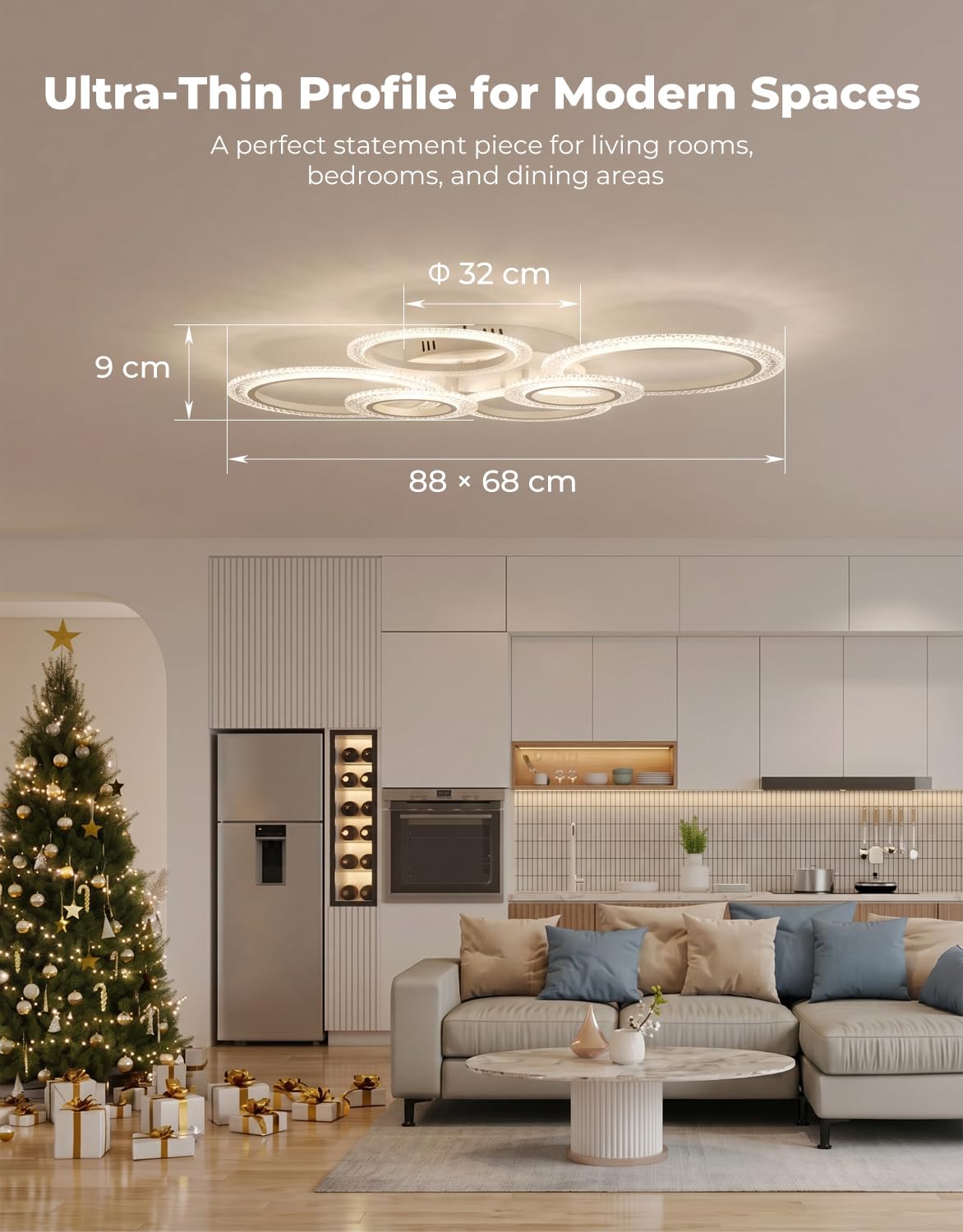 Smart LED Deckenleuchte Ringe (88x68cm), 40W 4000lm Wohnzimmerlampe mit Alexa/Google Home, Dimmbare Schlafzimmerlampe per App (Tuya), Memory-Funktion & Timer, Vormontiert, Weiß