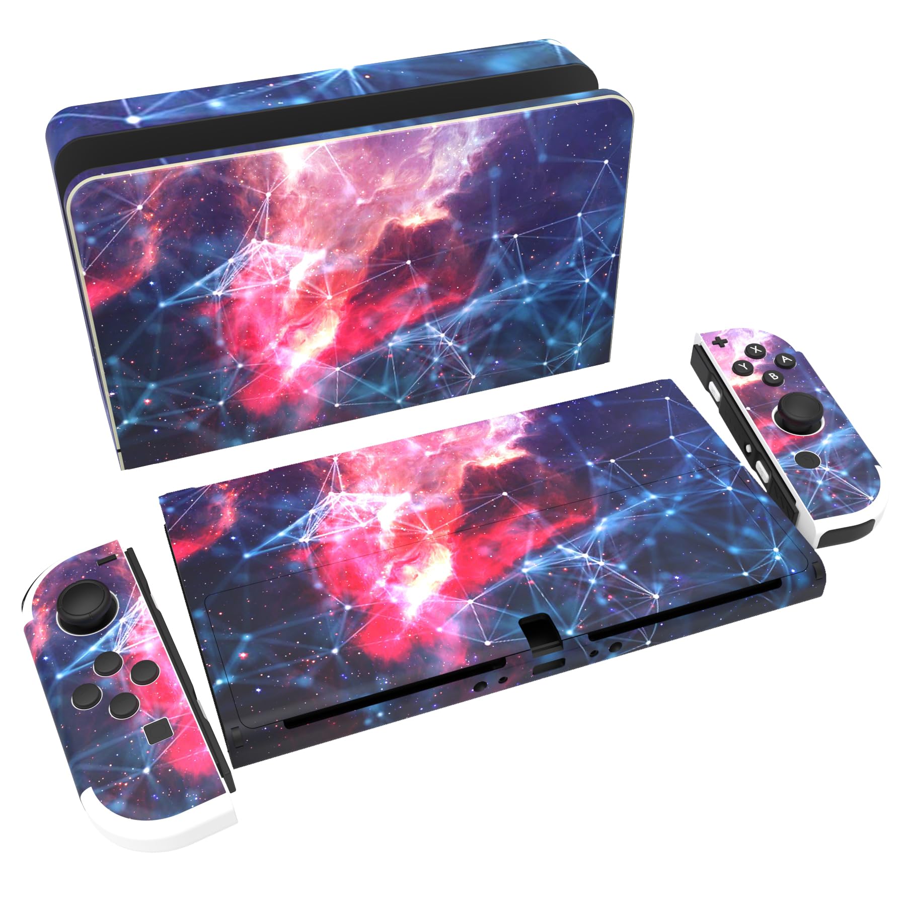 PlayVital Pegatina Protectora Completa para Nintendo Switch OLED - Calcomanías Decorativas para Joy-con y Consola, Skin Stickers Adhesivos (Azul Nebula) — view 51