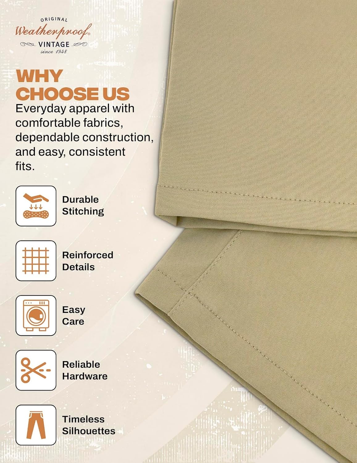 Weatherproof Vintage Mens Casual Pants - Regular Fit Ultra Stretch Flat Front Chinos | Lightweight Work & Travel Pants - Image 9