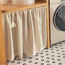 Retro cotton and linen short curtains, curtains under the sink, Nordic style door curtain, shading and ventilation, tassel decoration, rod installation, one piece Size W150XH80CM
