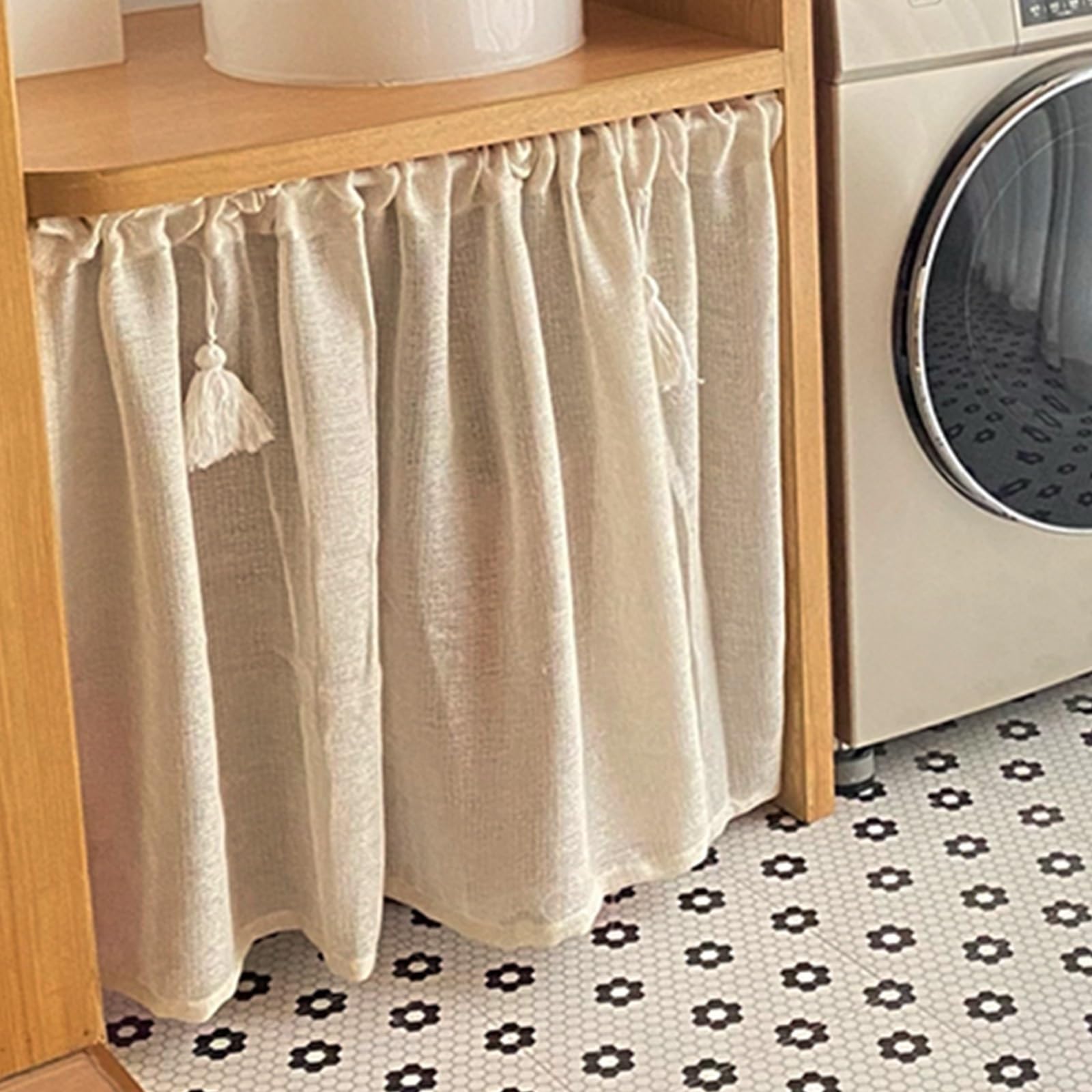 Krótkie zasłony z bawełny i lnu w stylu retro, zasłony pod zlewem, zasłona drzwiowa w stylu nordyckim, zacienienie i wentylacja, dekoracja z frędzlami, instalacja pręta, jedna sztuka