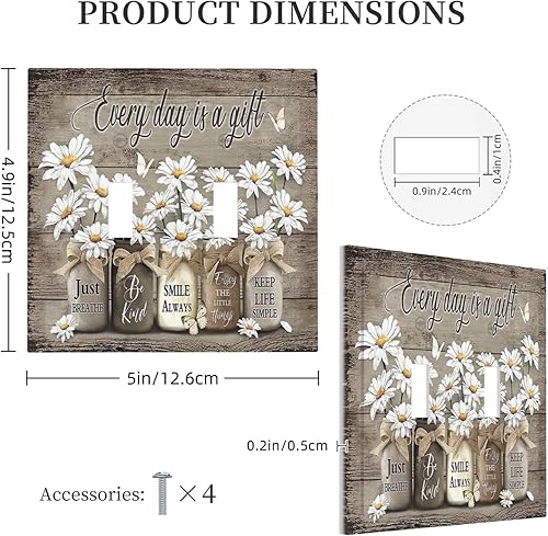 Miniatura 371 de Placa de pared dúplex de receptáculo de dispositivo de 1 gang de madera envejecida blanca gris con veta de tablón, cubierta de enchufe eléctrico de