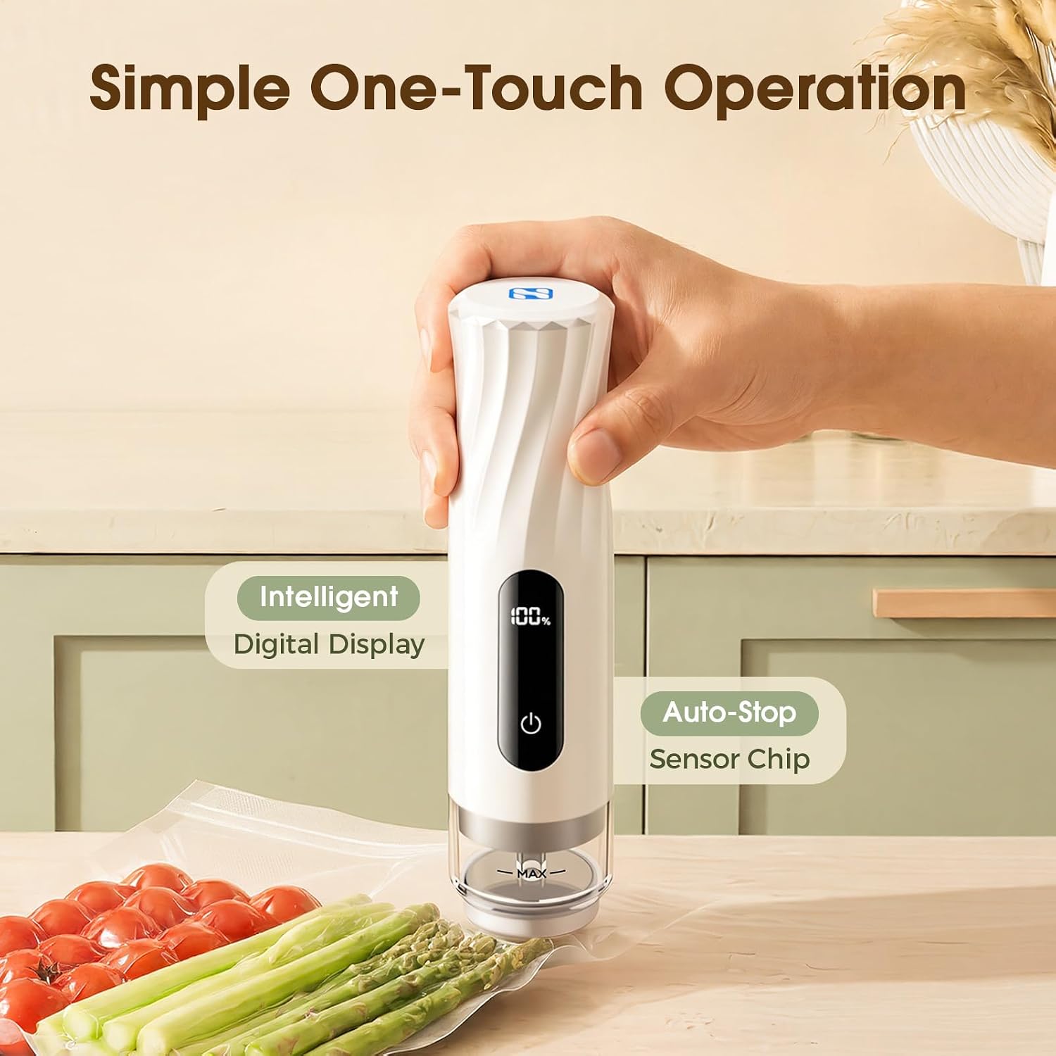 Compact Vacuum Sealer for Food (Handheld Vacuum Sealer + 30 Reusable Vacuum Sealer Bags) Food Saver Vacuum Sealer Machine with Battery Display, Travel Lock and Visible Water Tank for Kitchen Meal Prep
