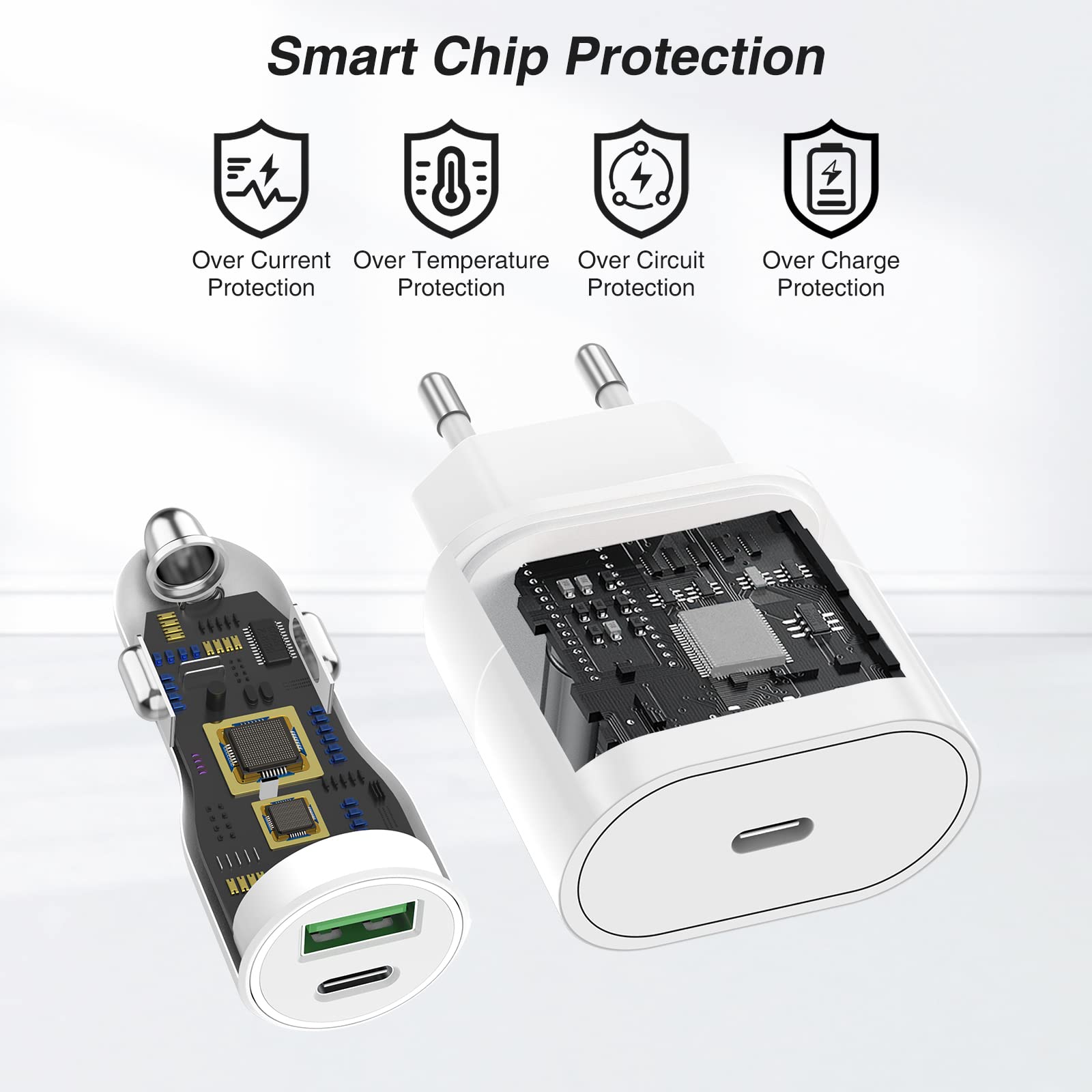 Caricabatterie Auto USB C 38W - Con 2 Cavi Lightning MFi, PD/QC, Per IPhone 14/13/12, Ricarica Rapida - Foto 7