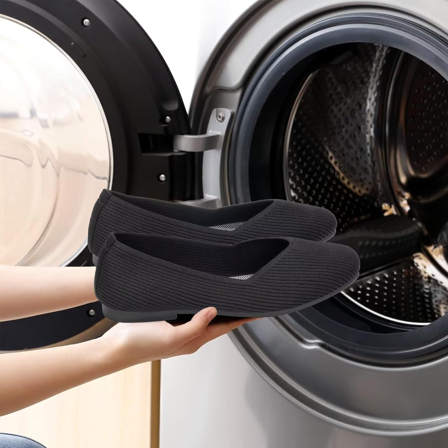 Frank Mully Womens Casual Flat Shoes Square Toe Shoes Knitted Work Flat Comfort Dressy Flat Shoes for Daily Washable - Image 6