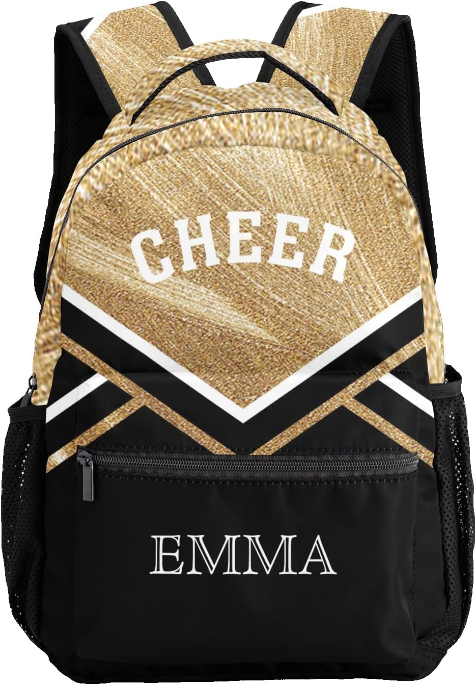 Golden Print Waterproof Cheer Cheerleaders Backpack with Name for Hiking Camping Picnic