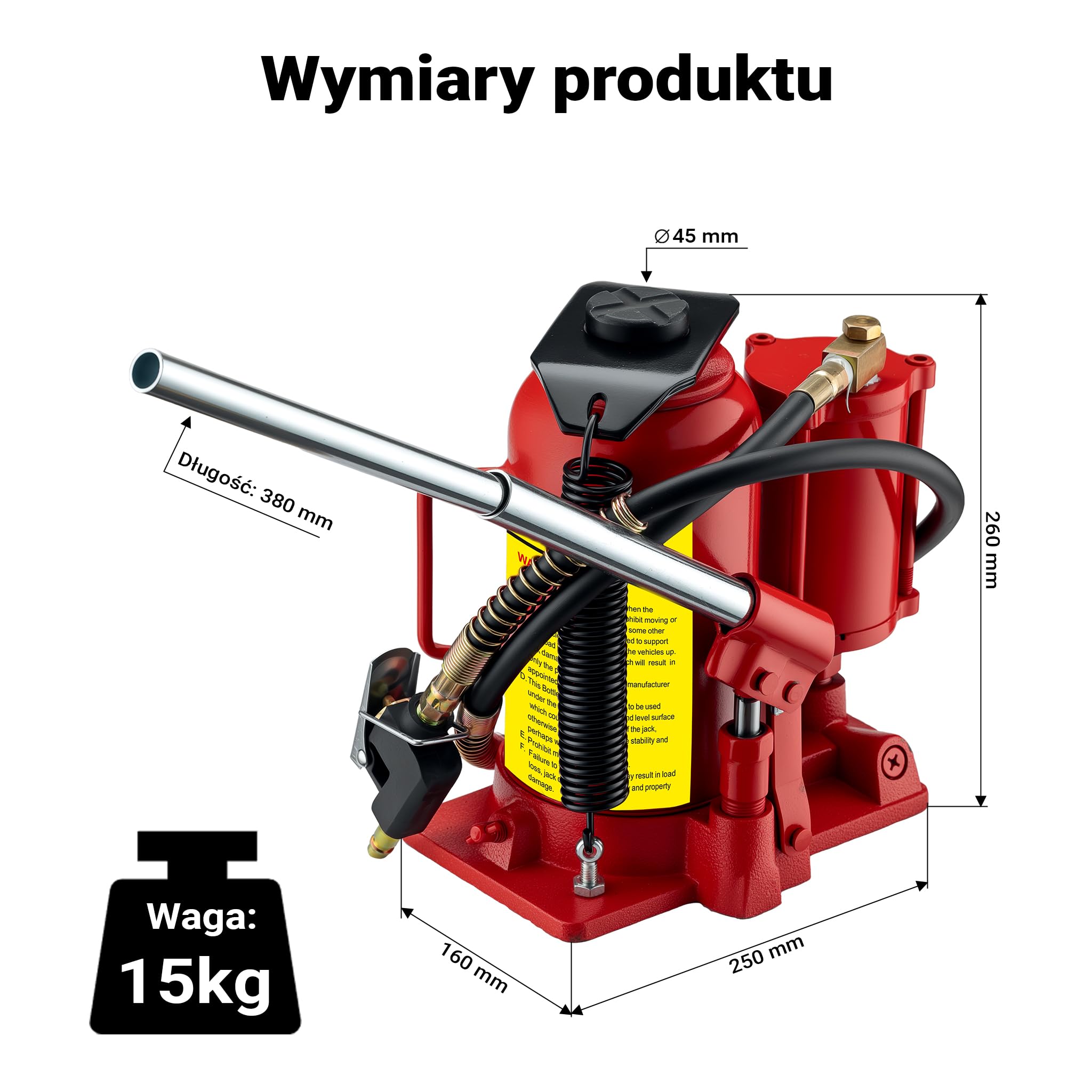 Hydrauliczny i pneumatyczny podnośnik ramowy Wiltec 20T, 260-510 mm, kompaktowy stalowy podnośnik do butli, pneumatyczny i ręczny