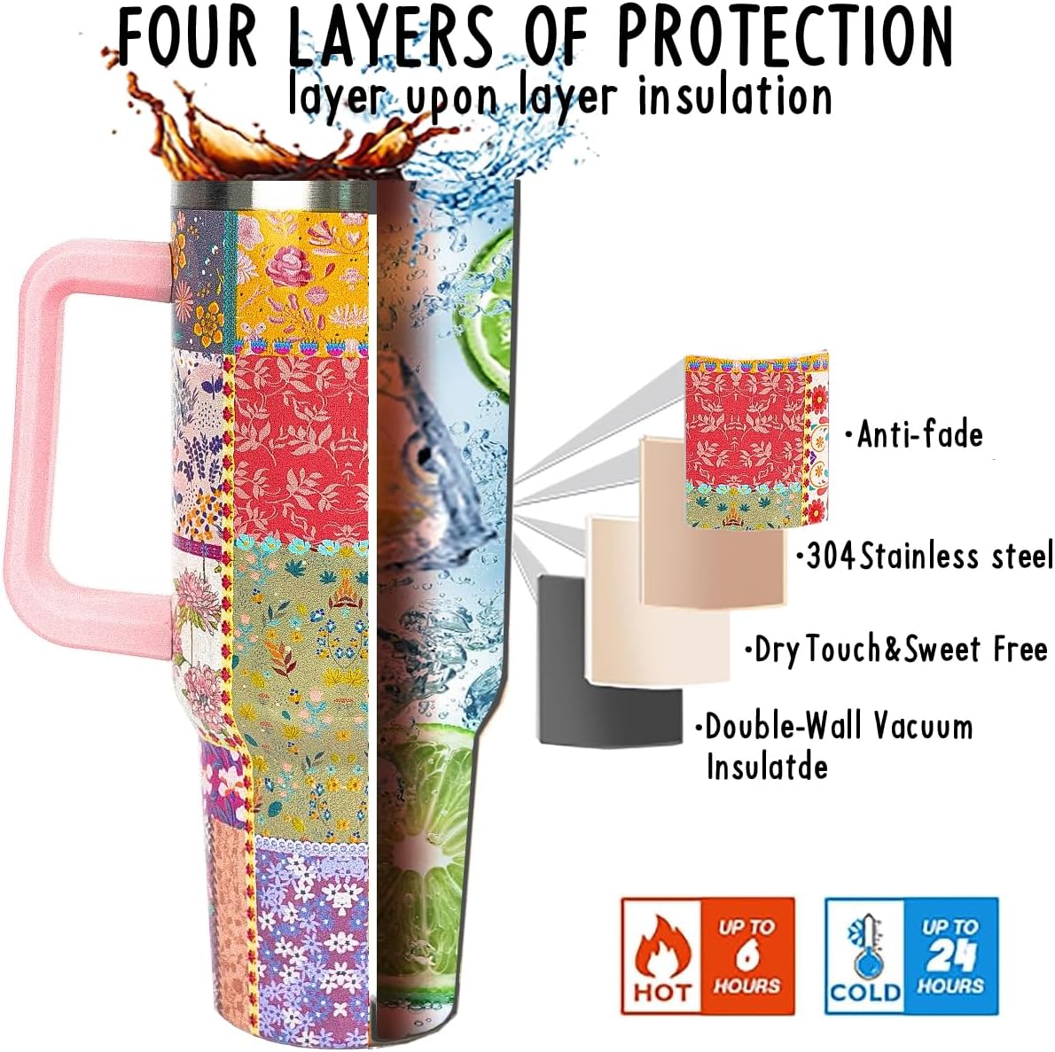 Pioneer Woman Tumbler Boho Floral Tumbler 40 oz Pioneer Women Gifts for Women Bohemia Cups Coffee Travel Mug with Handle Leak Proof Insulated Woman Decor Stuff - Image 4