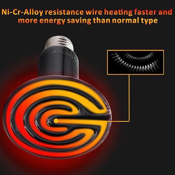 AIICIOO Céramique Lampe Chauffante Reptiles Durable Aucune Lumière Infrarouges Lampe Chauffante pour Animal Lézard/Poussin/Serpent/Hamster E27 220-240V (250W, Noir) - 4