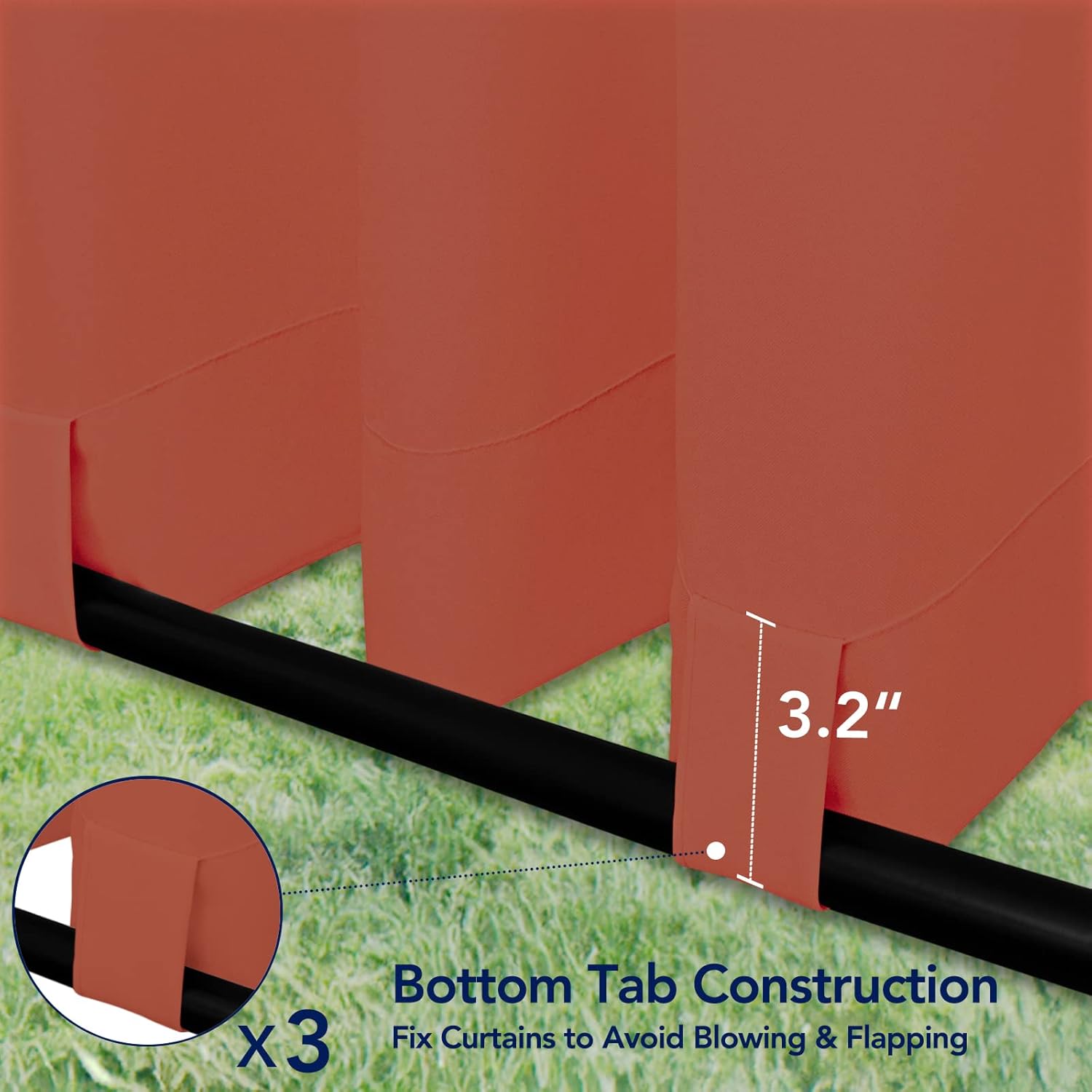 PureFit Outdoor Curtains for Detachable Sticky Tab Top Patio Waterproof/Weatherproof, UV and Fade Resistant Outside Curtains for Gazebo, Porch, Pergola, Privacy Curtain, 54x96 in, 2 Panels, Terra Red