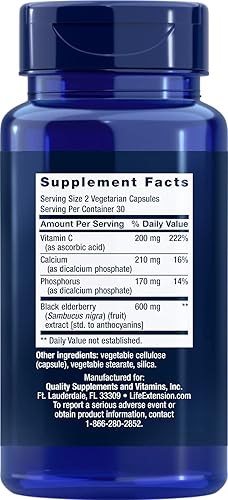 Miniatura 2 de Life Extension Baya de saúco negro + vitamina C, apoyo al sistema inmunológico, sin gluten, sin OMG, 60 cápsulas vegetarianas