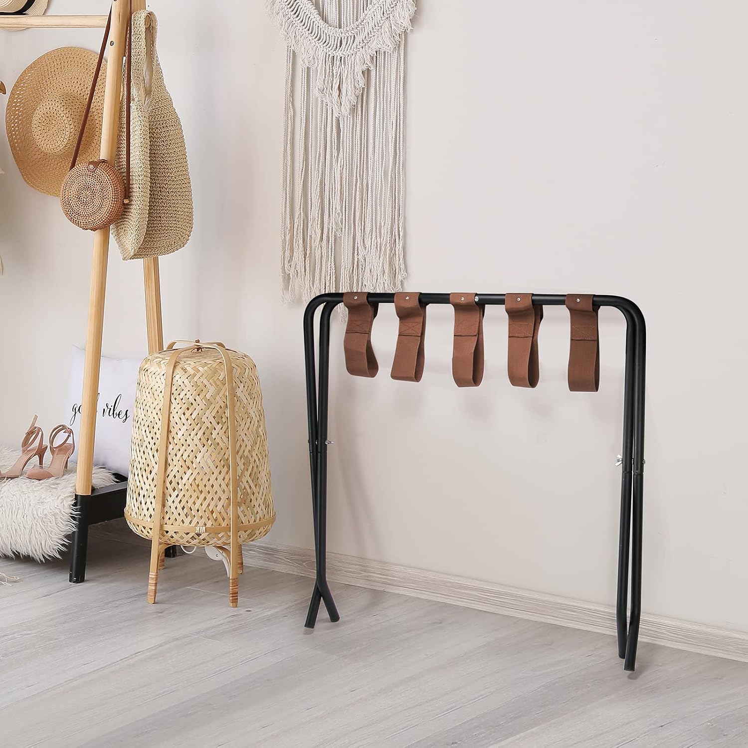 2 Pack Luggage Racks for Guest Room, Steel Folding Suitcase Stand with Storage Shelf, Create Extra Space with Luggage Stands for Bedrooms, Hotel, Closet Essentials , Holds up to 100 lb