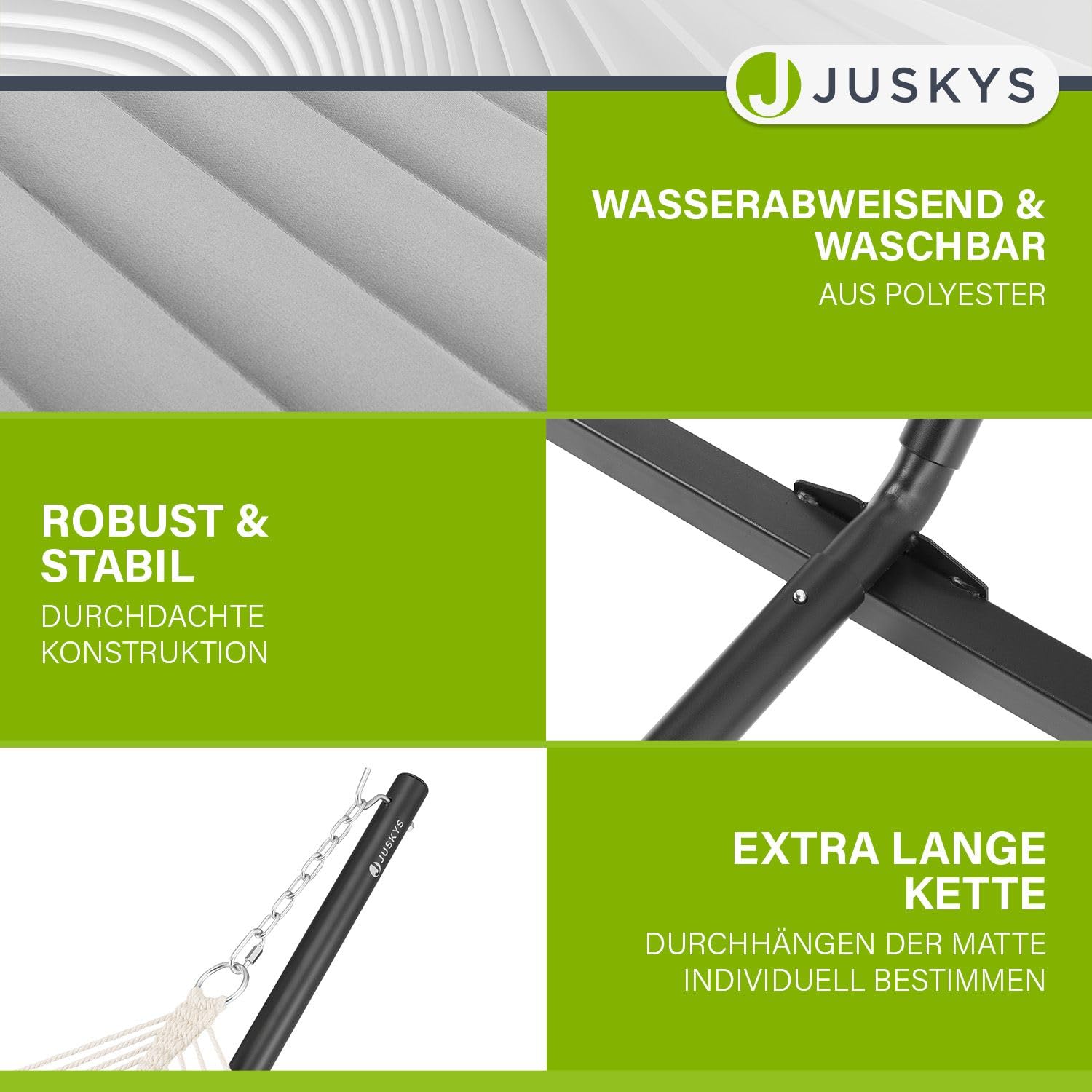Juskys Hängematte Cata mit Gestell und Kissen - Outdoor Doppelhängematte für 2 Personen - doppel Hängemattengestell bis 200kg belastbar - Hellgrau