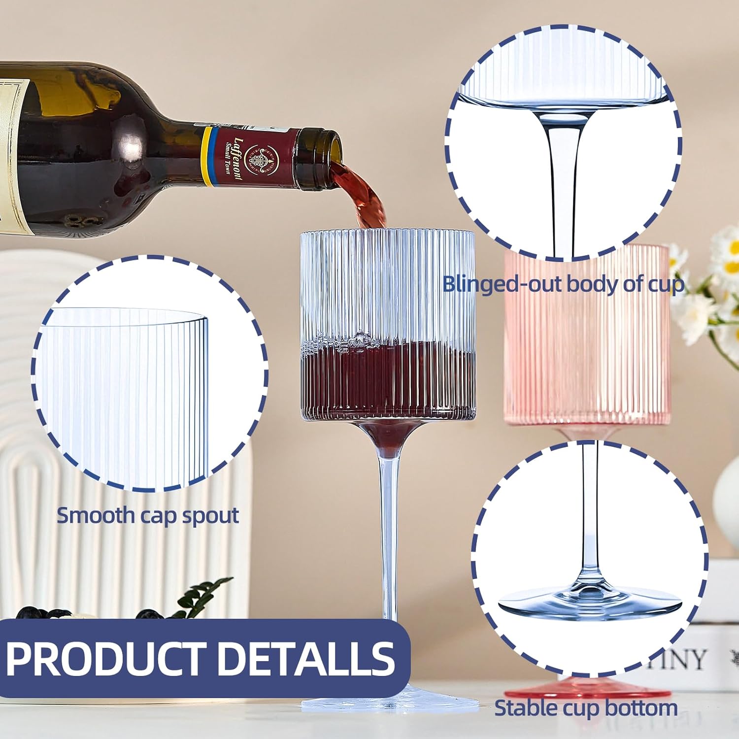 Lueumxc Plastic Goblets Wine Glasses - 12Oz Acrylic Wine Glasses Origami Unbreakable Clear Plastic Cocktail Glasses Recyclable Shatterproof Reusable Wine Cups for Parties & Weddings (Blue)