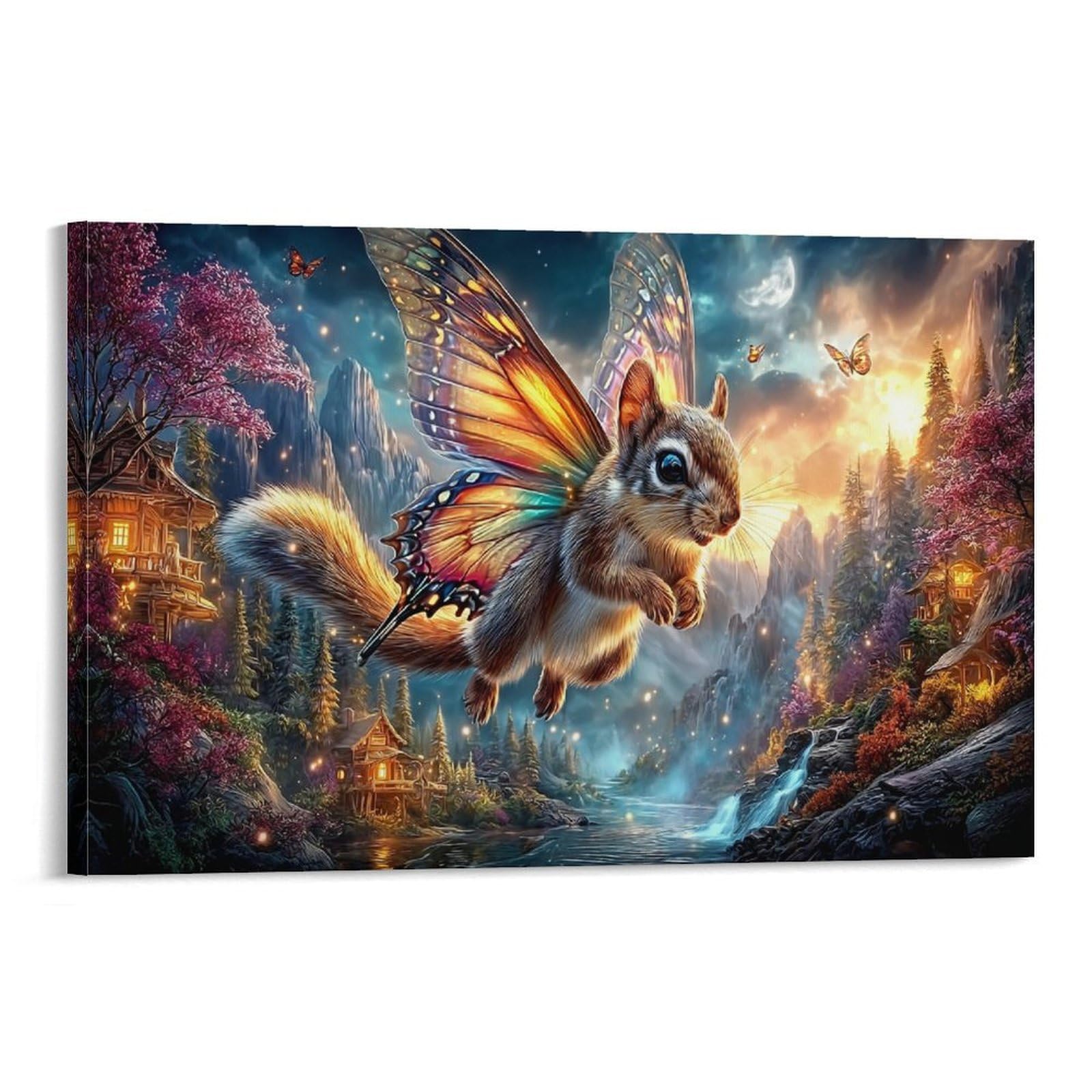XPASHIQWC Butterfly-Winged Squirrel Poster Artwork Forest Giclee Canvas Prints Modern Canvas Wall Art Picture Wall Hanging for Home Decorations 20x30inch(50x75cm)