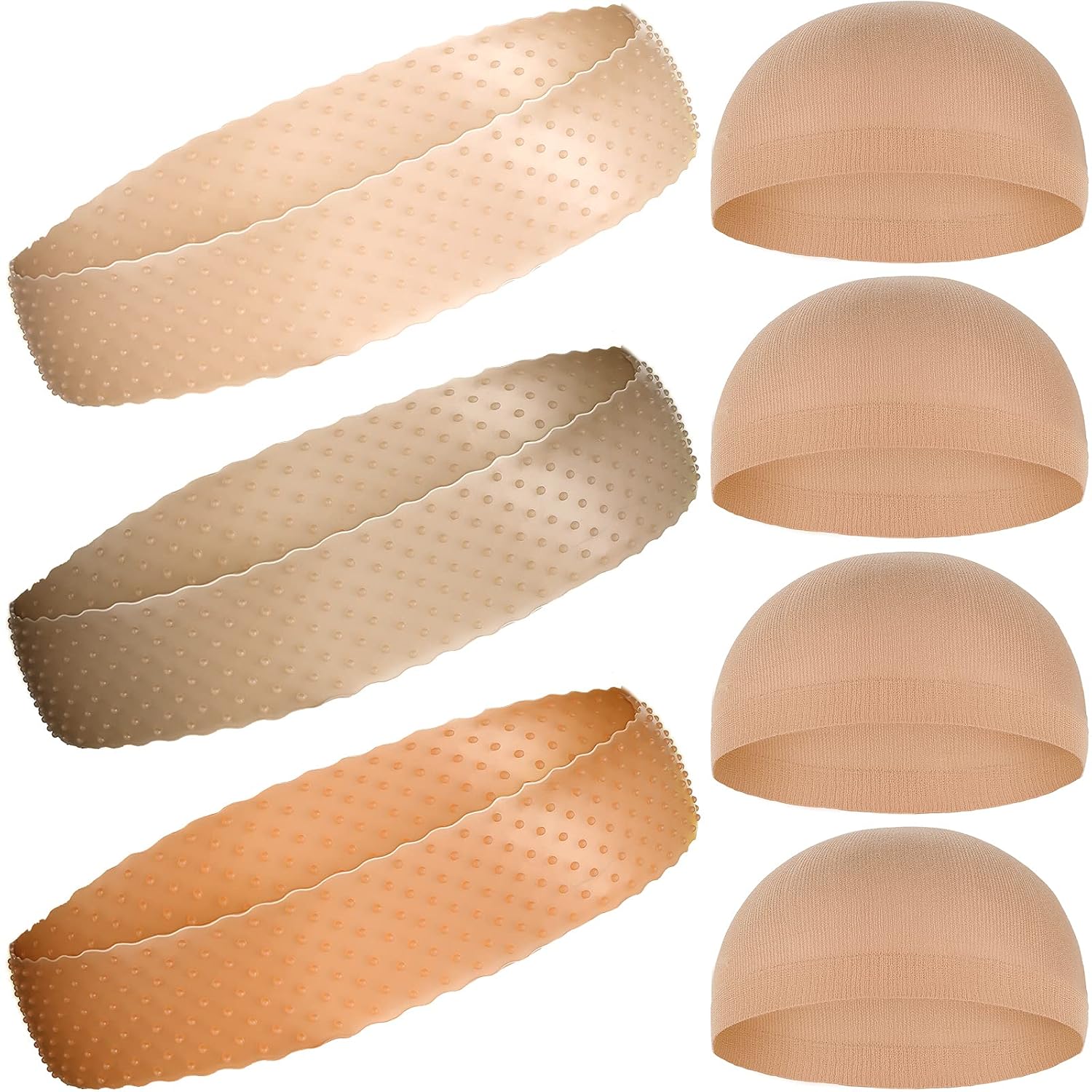 3 Pieces Silicone Wig Grip Headband 3 Pieces Nylon Wig Caps, Transparent Silicone Wig Grip Headbands for Women Unisex Non Slip Wig Bands Sports Yoga Lace Front Wig (Dark Brown, Brown, Orange)
