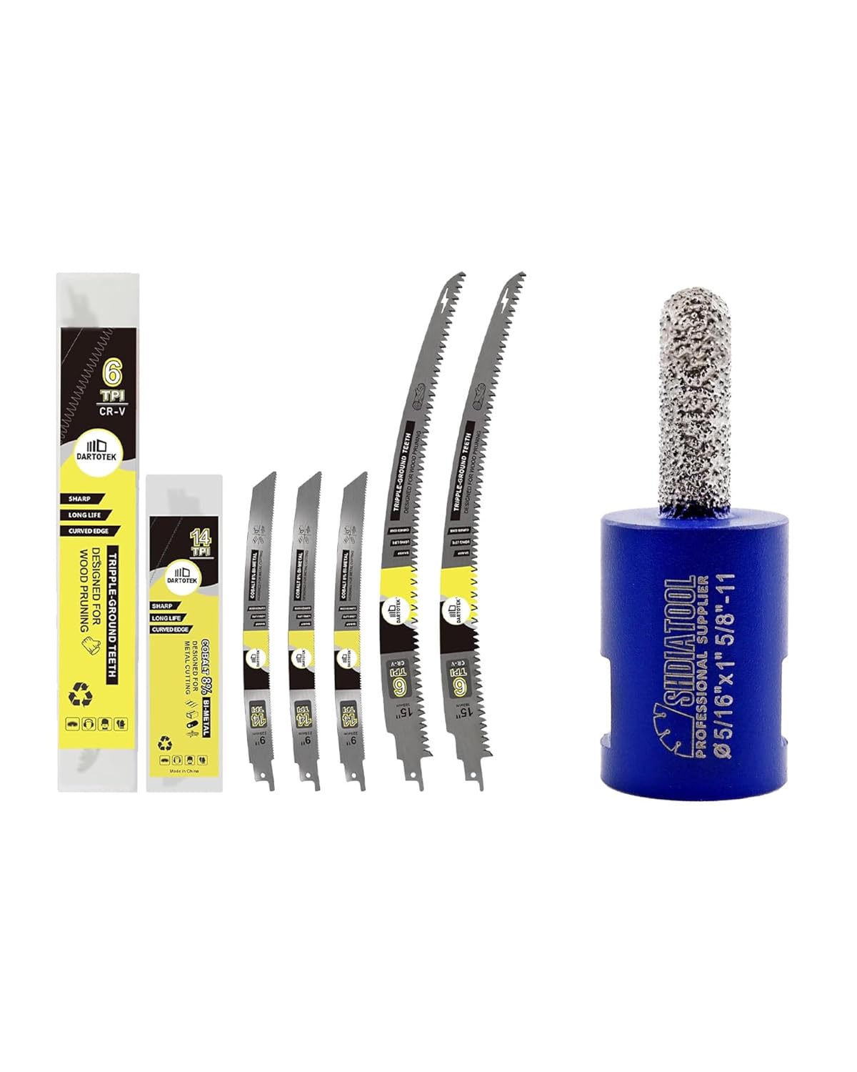 14TPI Reciprocating Saw Blades 5PCS, DARTOTEK and SHDIATOOL Diamond Mortar Raking Bit 5/16-inch x 1-inch Mortar Router Bits