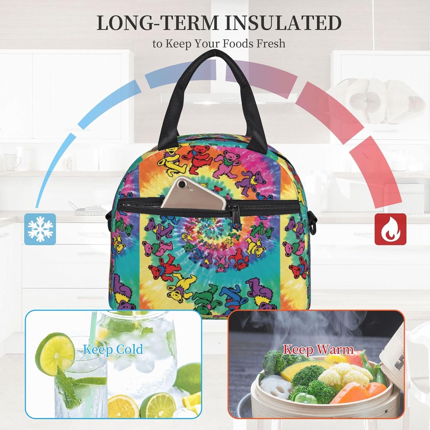 Dancing Thanksgiving Bear Print Crossbody Insulated Lunch Bags For Women Men Cooler Bag Lightweight Waterproof Lunch Box