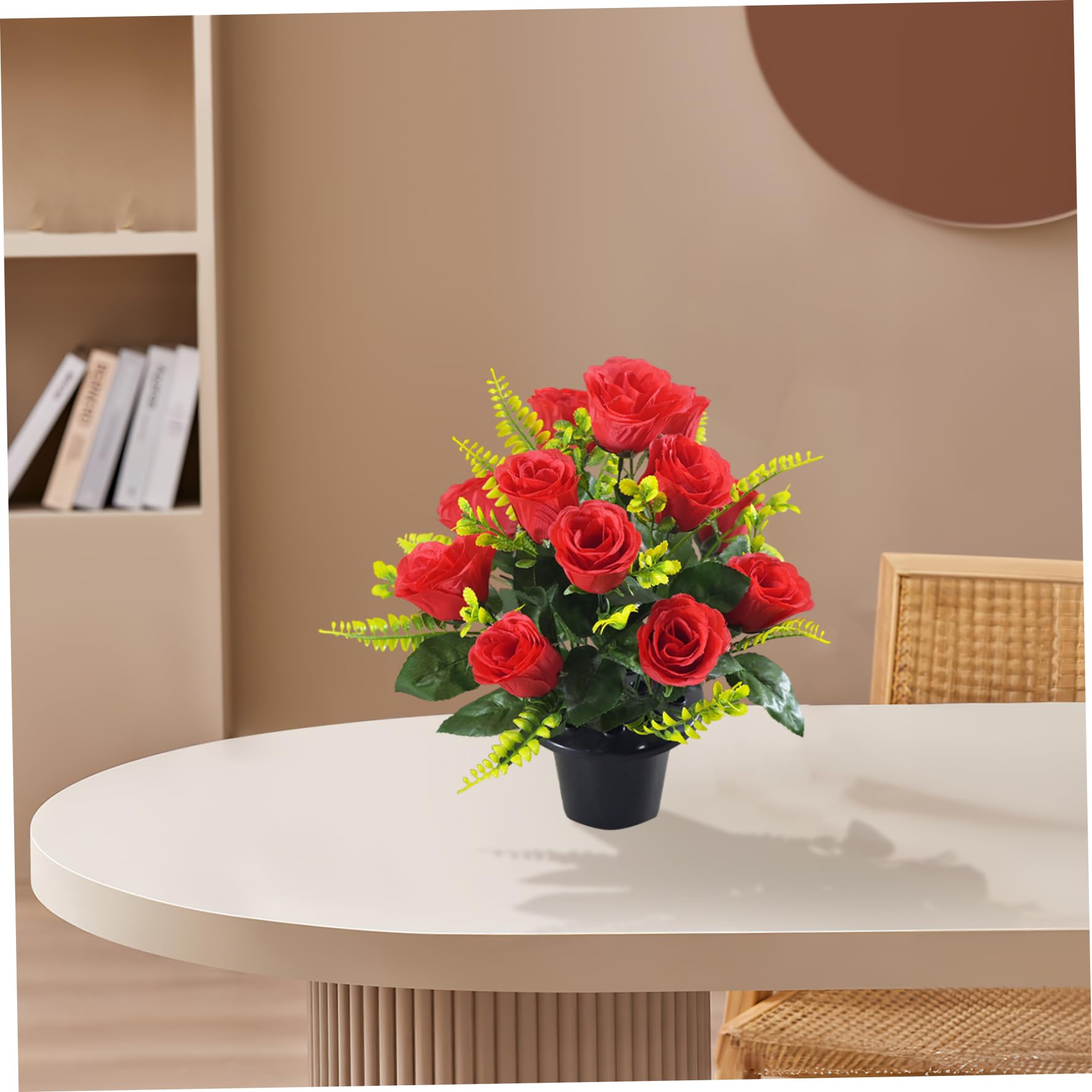 Fleurs de cimetière avec Roses de cimetière en Pot nécessitant Peu d'entretien avec têtes Fleurs en Tissu Soie, Roses artificielles pour Tombe, et funérailles.