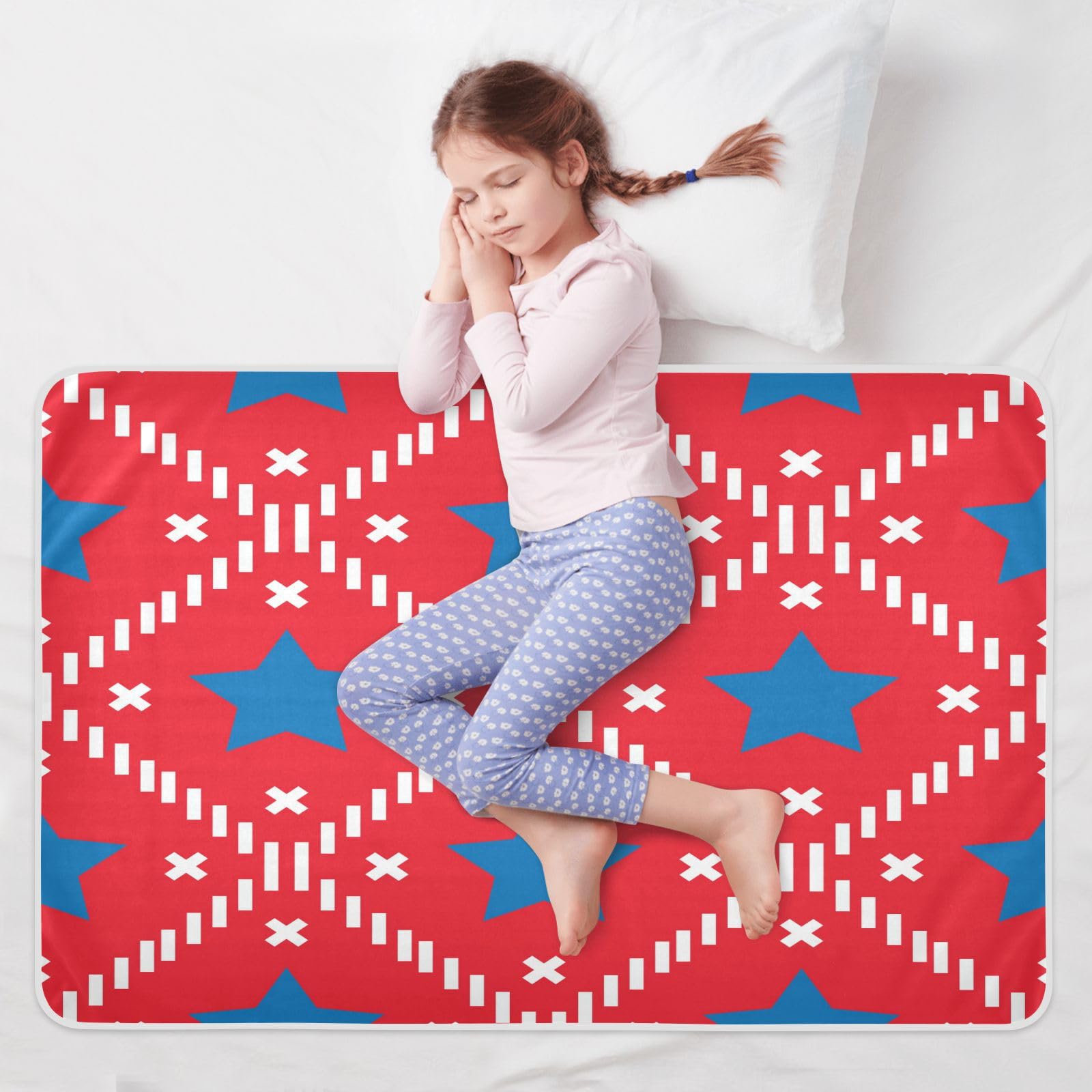 susiyo Happy Independence Day Blue Star Bed Pads for Incontinence Mattress Protector Anti-Slip Waterproof Pads (56