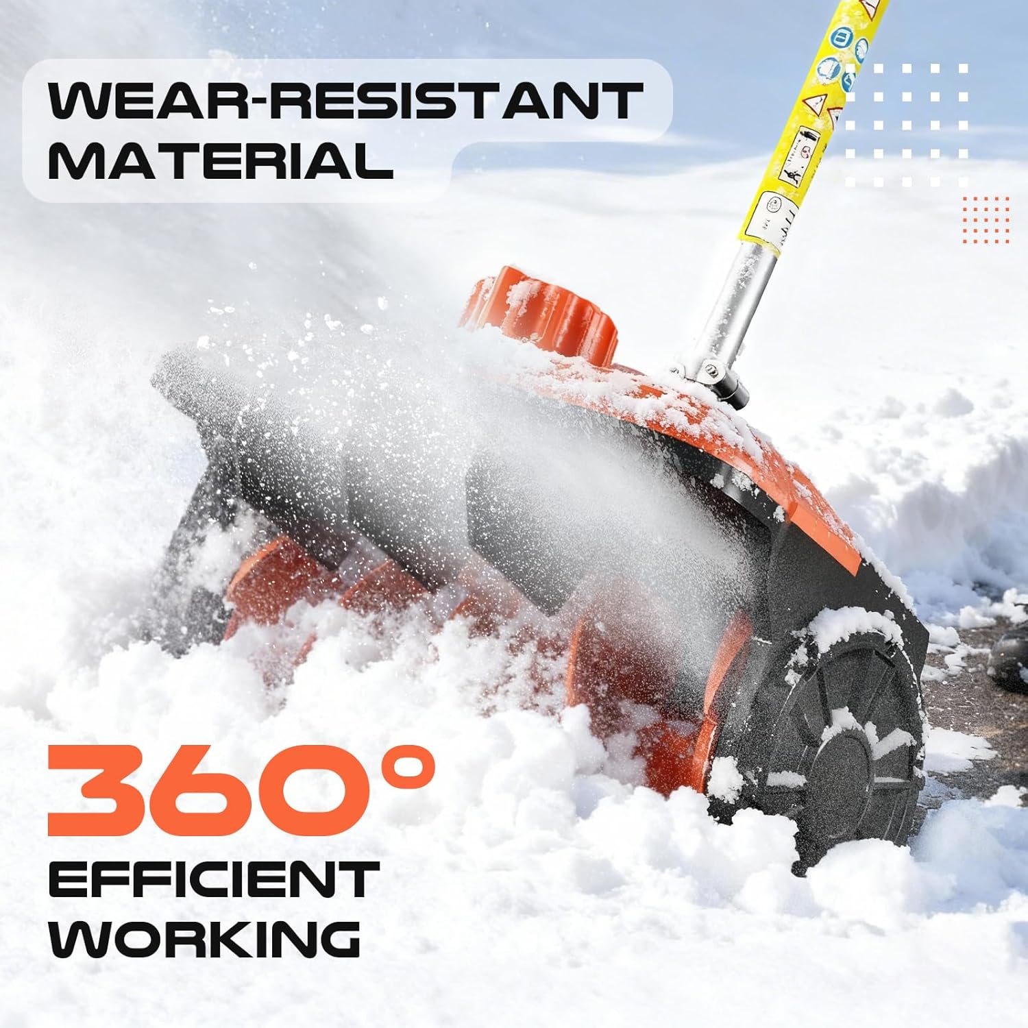 Baotree snow blower efficiently clearing snow with its wear-resistant material and 360-degree working capability.