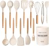 Country KitchenSilicone Cooking Utensils, 14 Pc Kitchen Utensils Set, Easy to Clean Wooden Kitchen Utensils, Cooking Utensils for Nonstick Cookware, Kitchen Gadgets and Spatula Set