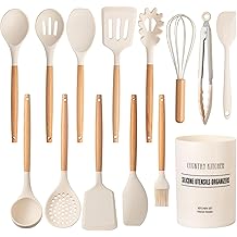 Country KitchenSilicone Cooking Utensils, 14 Pc Kitchen Utensils Set, Easy to Clean Wooden Kitchen Utensils, Cooking Utensils for Nonstick Cookware, Kitchen Gadgets and Spatula Set