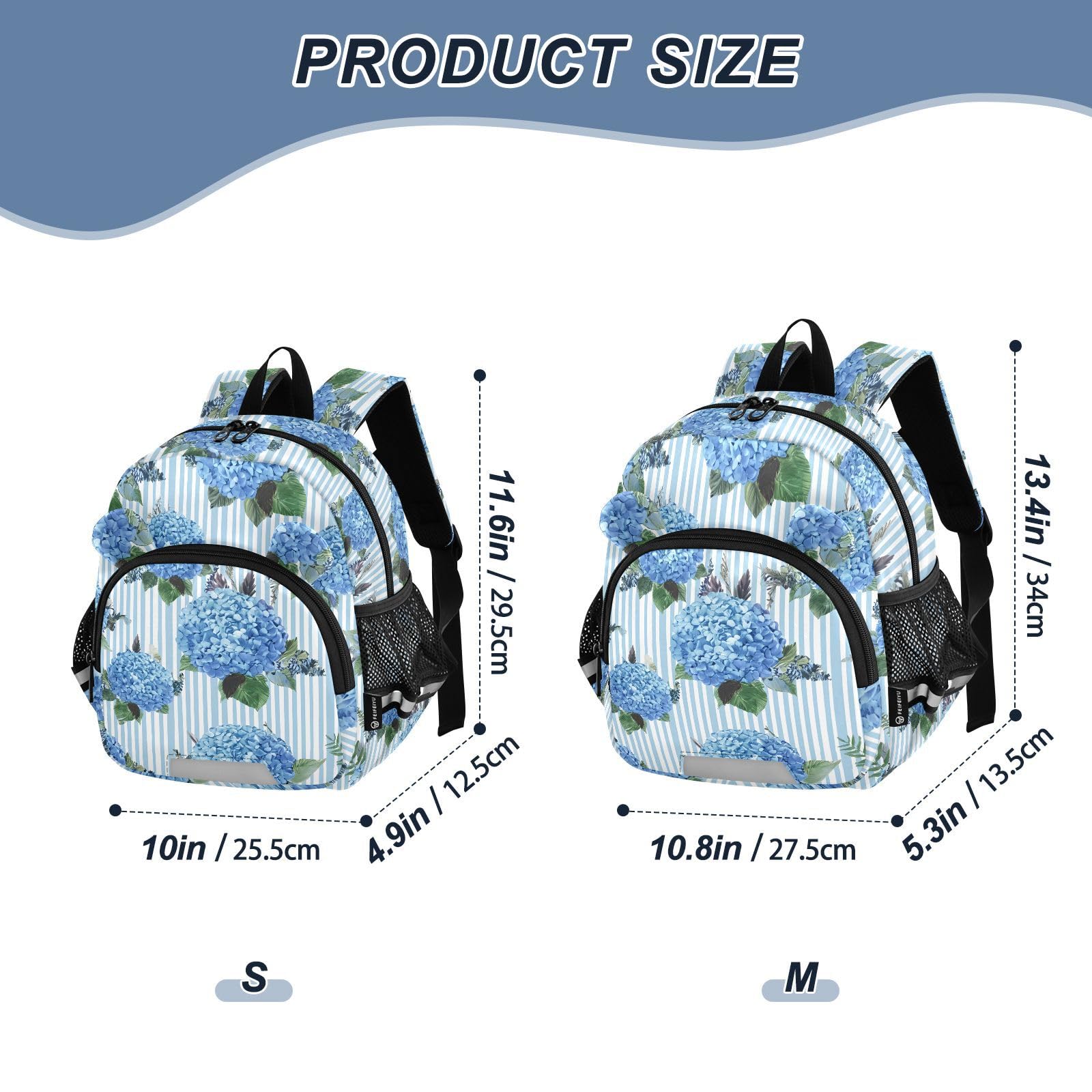 Hydrangea Stripe Floral Toddler Harness Backpack for Boys Girls 3-6 Years Kids Backpack with Anti Lost Safety Leash Baby Travel Bag for Preschool Walking Travel