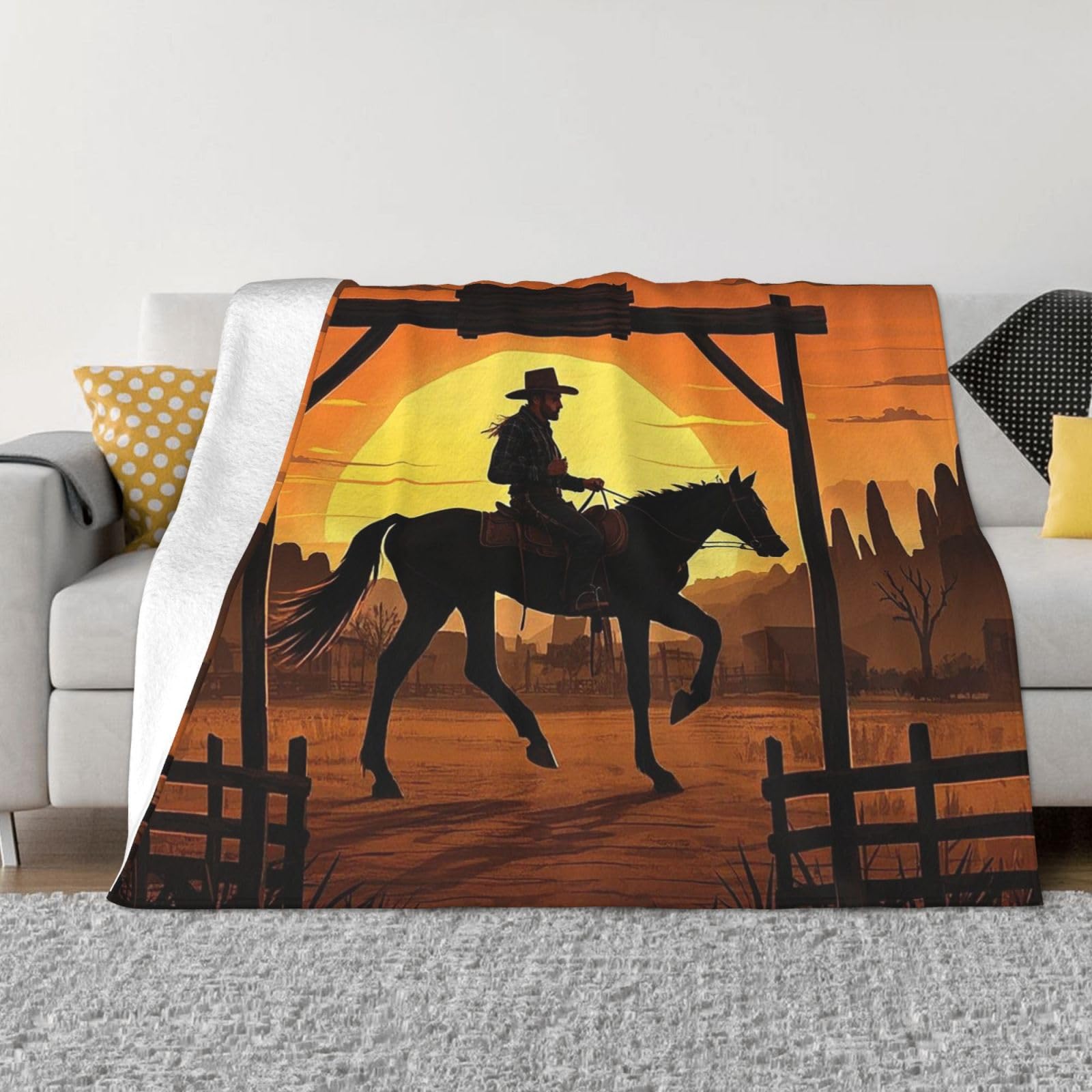 FodPand Cowboy Riding Ranch Desert Fleece Blanket 80"x60" Lightweight Warm Throw Blanket for Bed Couch Cozy Air Conditioning Quilt All Seasons Decorative Fuzzy Blankets Gifts for Women Men