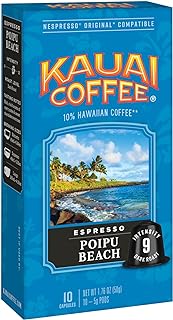 Kauai Coffee Espresso Pods Compatible with Nespresso Original Coffee Makers – Arabica Coffee, 10% Hawaiian – Dark Roast, Rich Cocoa & Smoky Finish – Poipu Beach, 1 Pack of 10 Espresso Pods