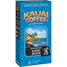 Kauai Coffee Espresso Pods Compatible with Nespresso Original Coffee Makers Arabica Coffee, 10% Hawaiian Dark Roast, Rich Cocoa & Smoky Finish Poipu Beach, 1 Pack of 10 Espresso Pods